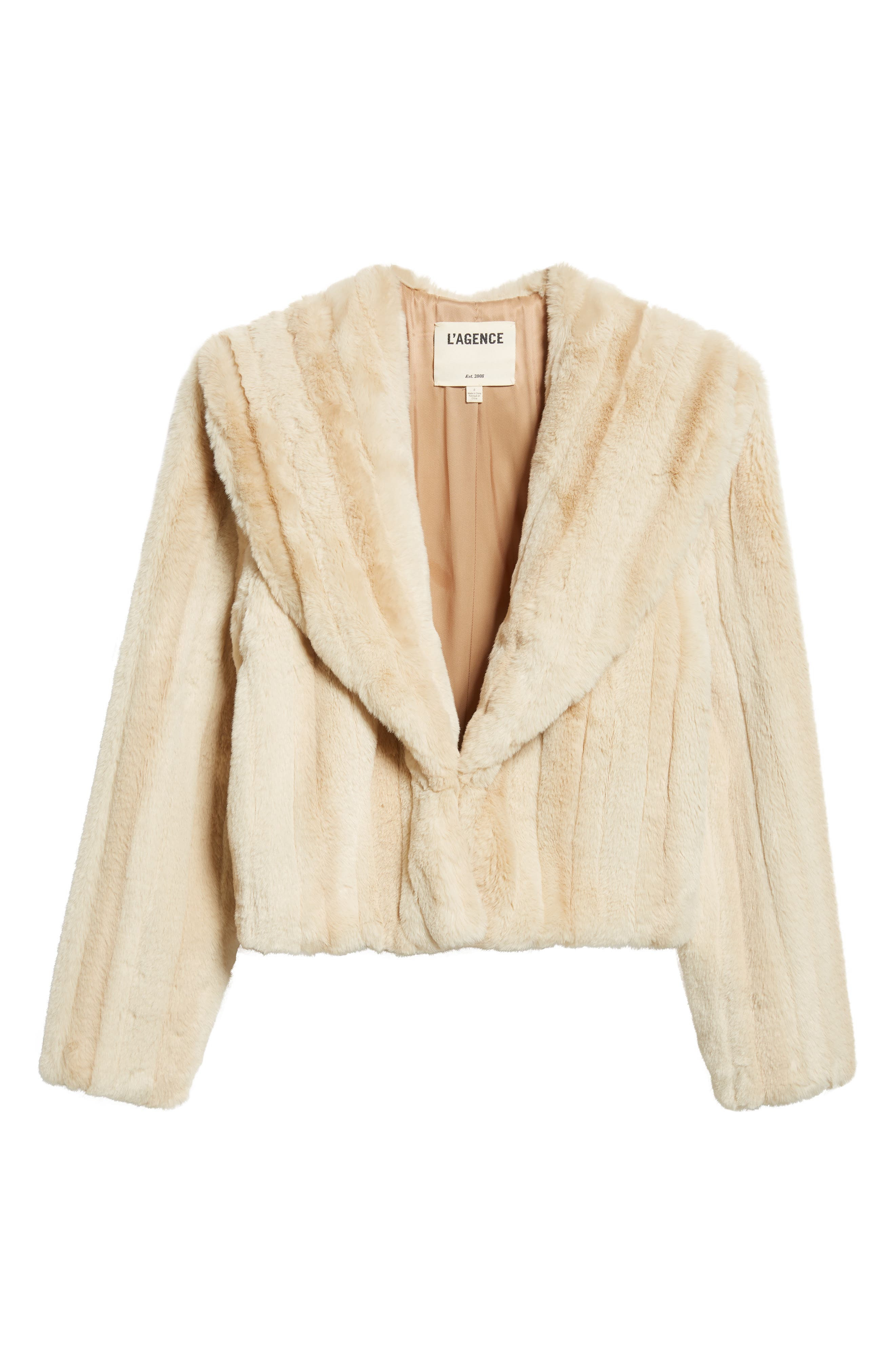L'AGENCE Davy Crop Faux Fur Jacket in Latte Striped Fur at Nordstrom - 7