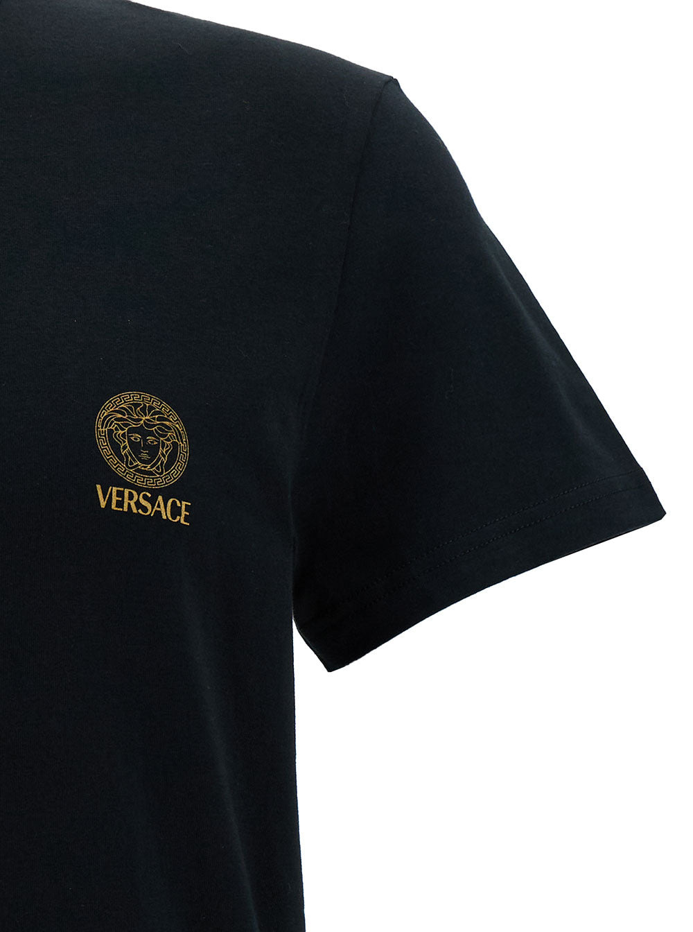 Versace Men Black Crewneck T-Shirt With Medusa Logo Print In Stretch Cotton Man - 3