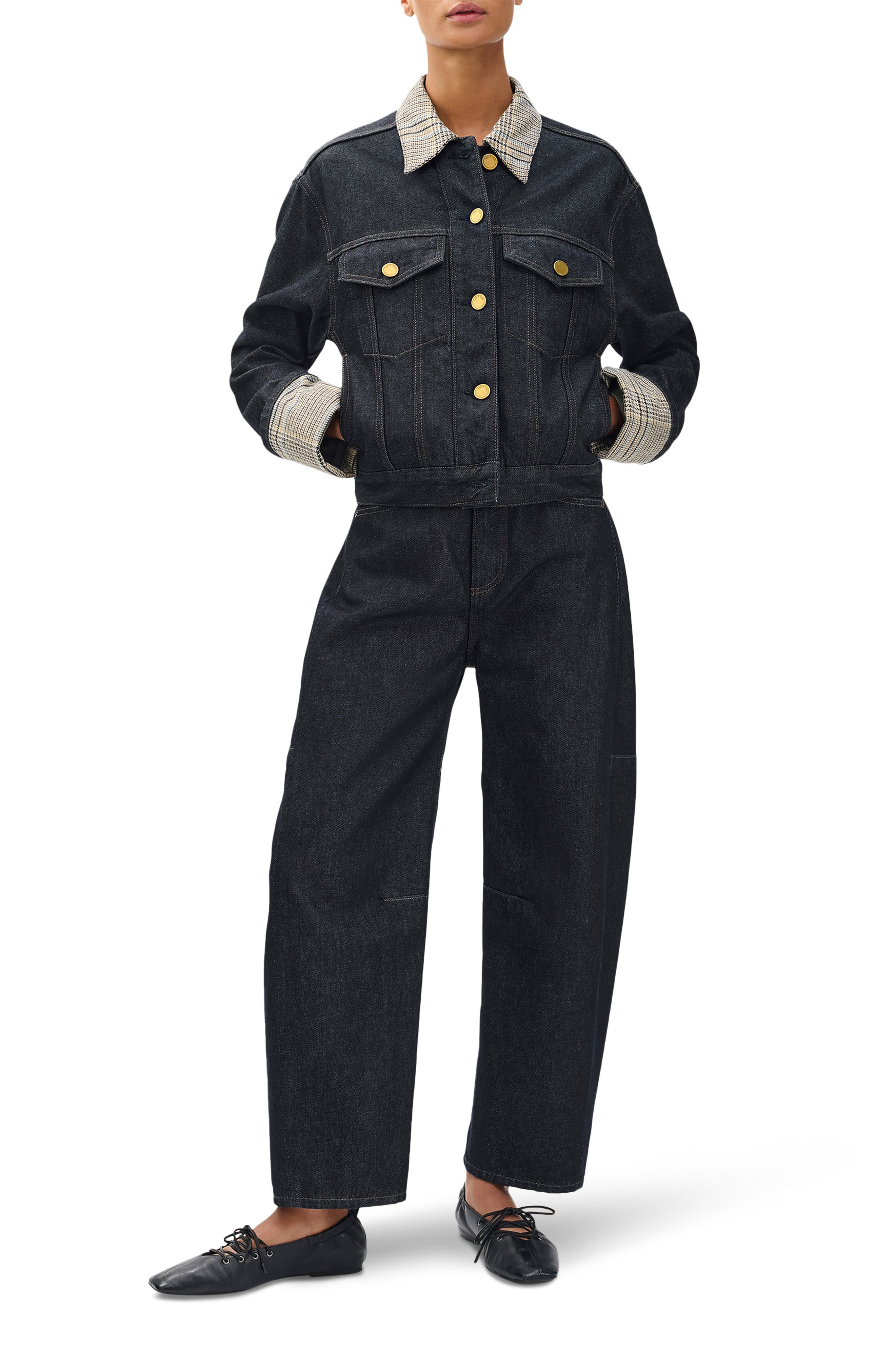 rag & bone Harriet Contrast Print Denim Trucker Jacket in Dark Blue at Nordstrom - 6