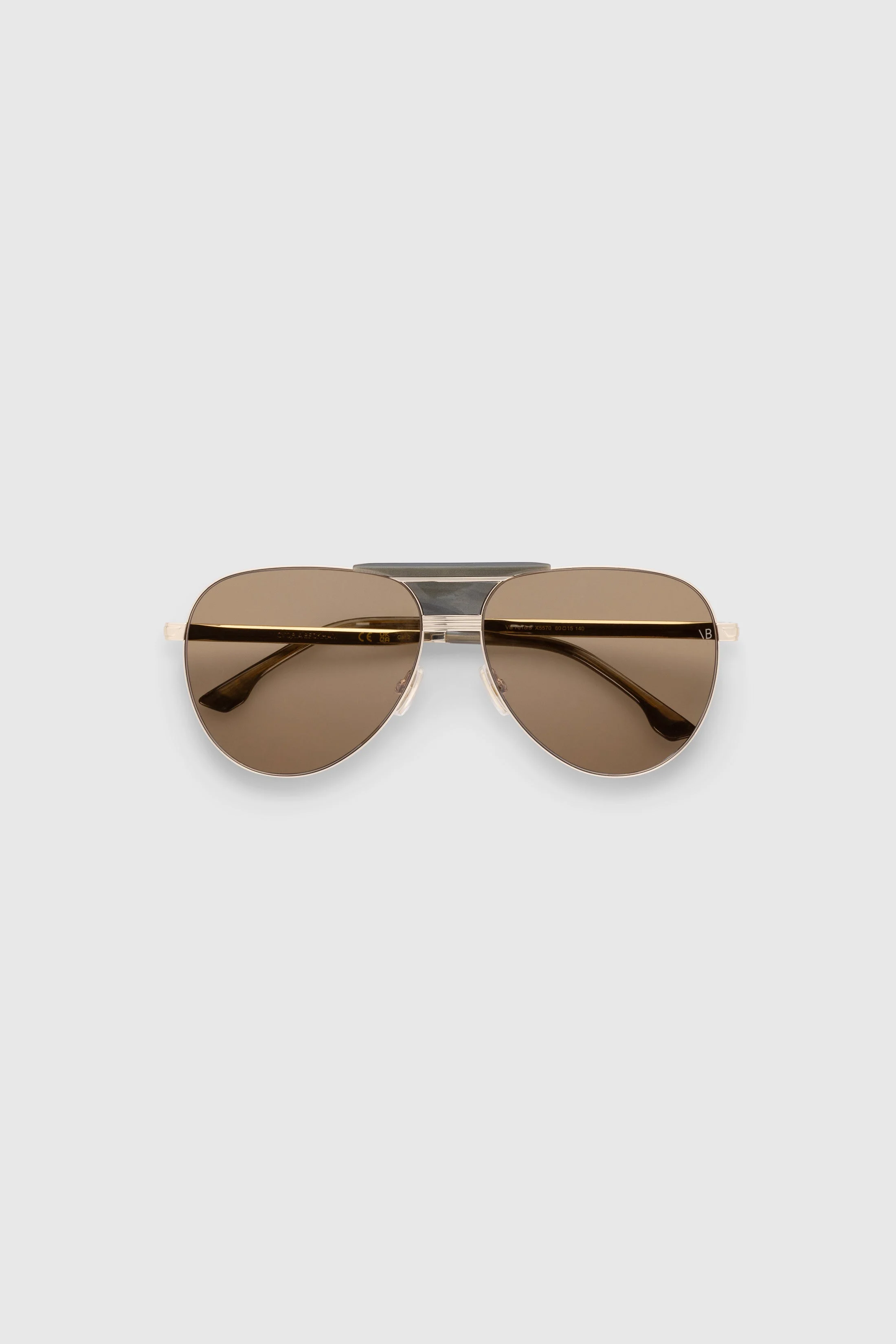Oversized Metal And Acetate Pilot Frame In Gold Khaki - 1