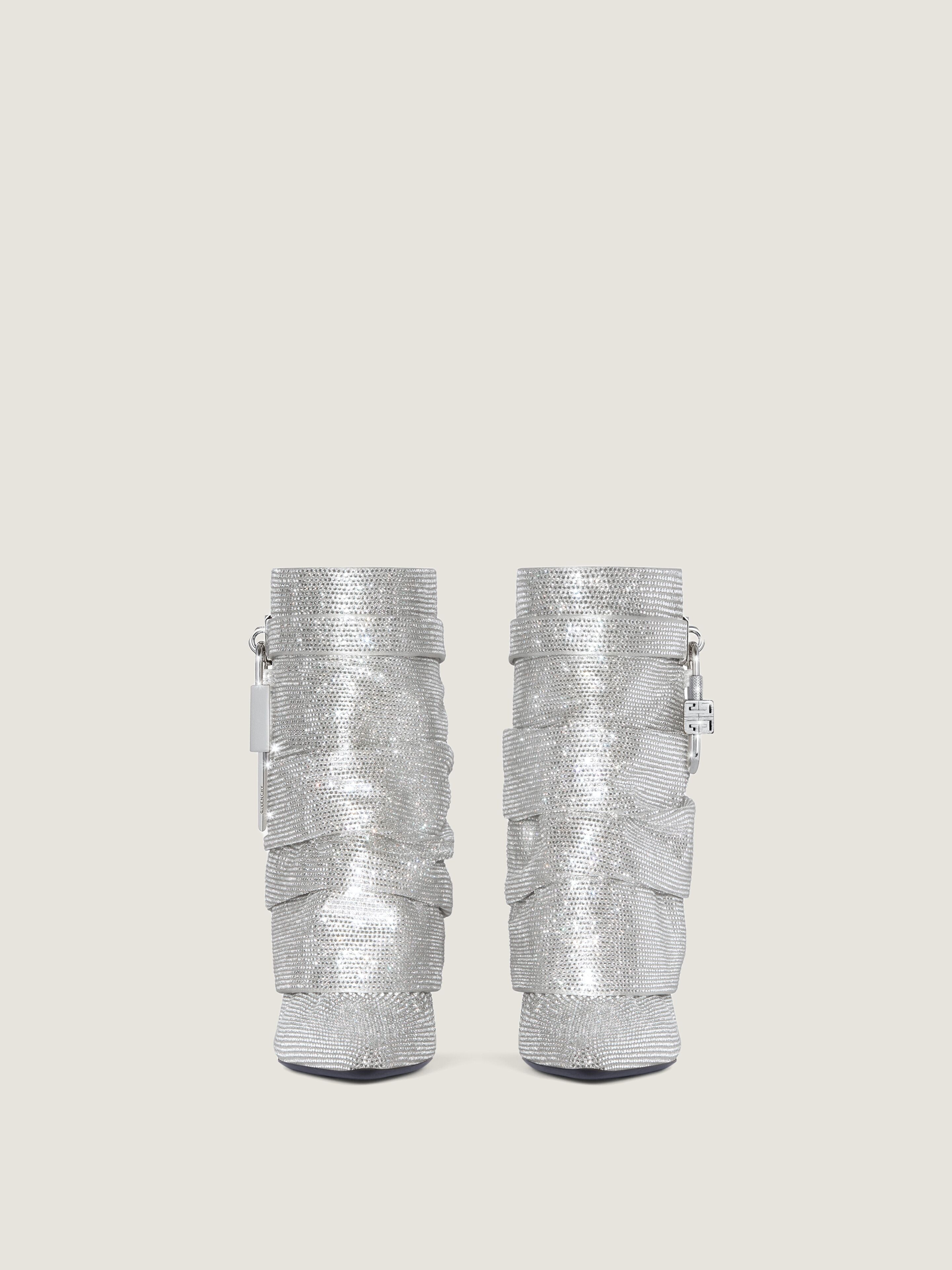 SHARK LOCK STILETTO ANKLE BOOTS IN SATIN WITH STRASS - 3