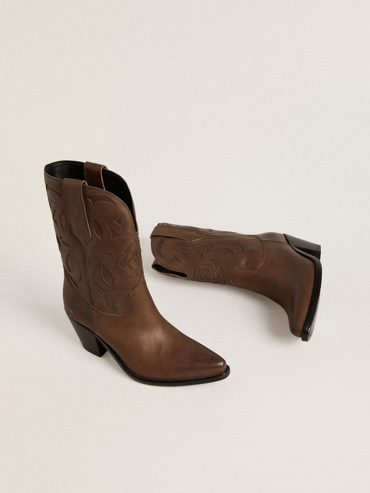 Wish Star boots in dove-gray leather with tone-on-tone inlay details - 2