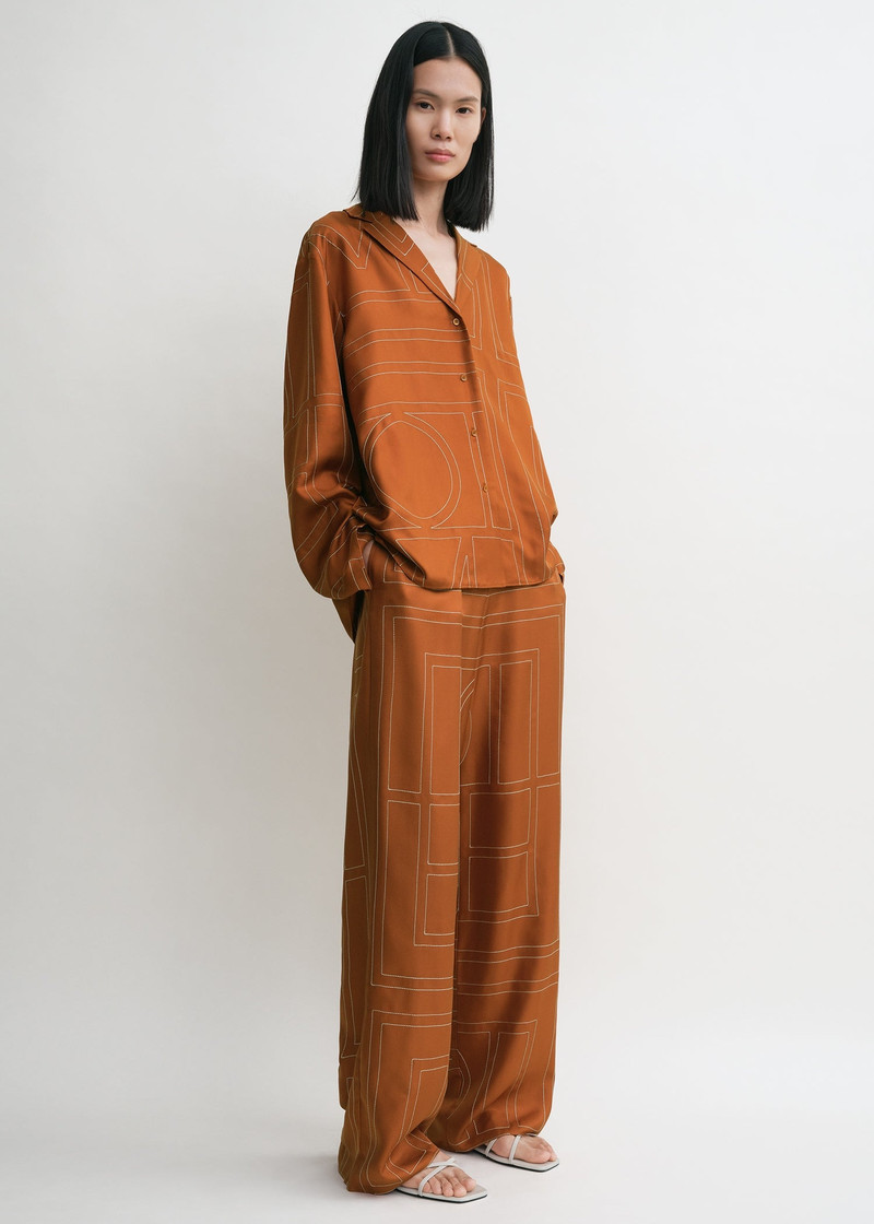 TOTEME Monogram silk pj top terracotta outlook