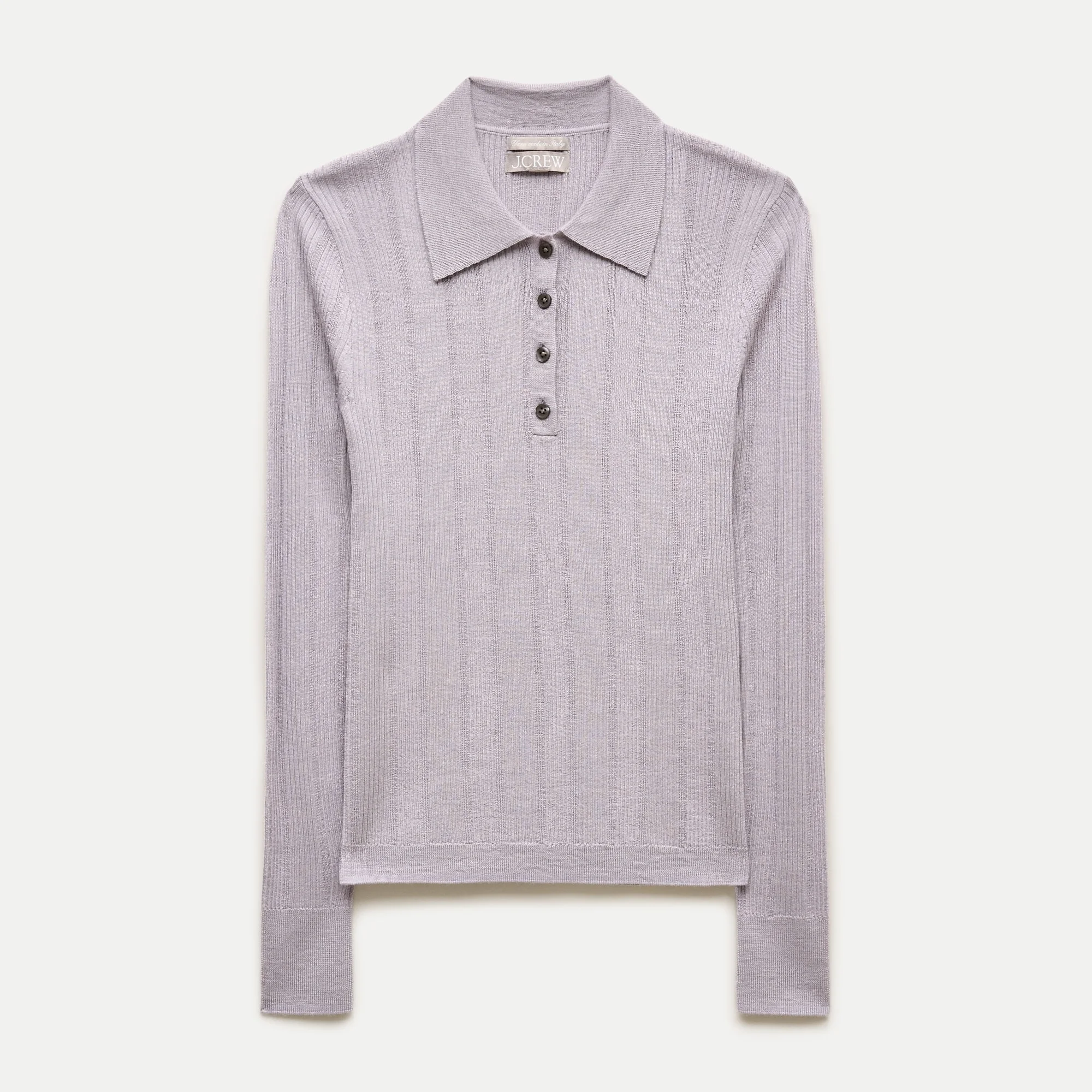 Long-sleeve sweater-polo in merino-silk blend - 1