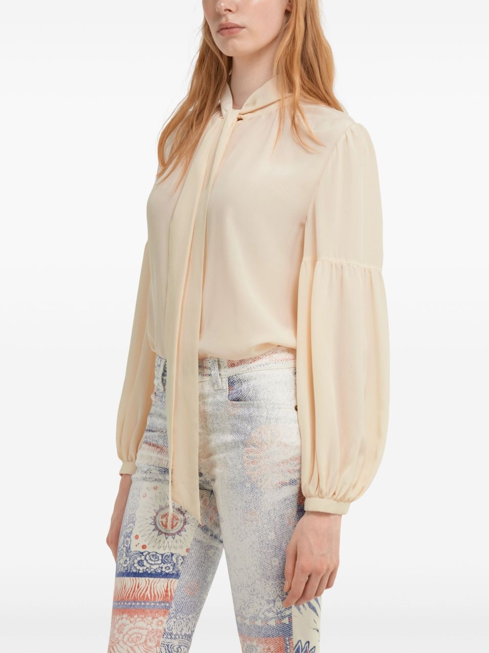 tie neckline silk blouse - 5