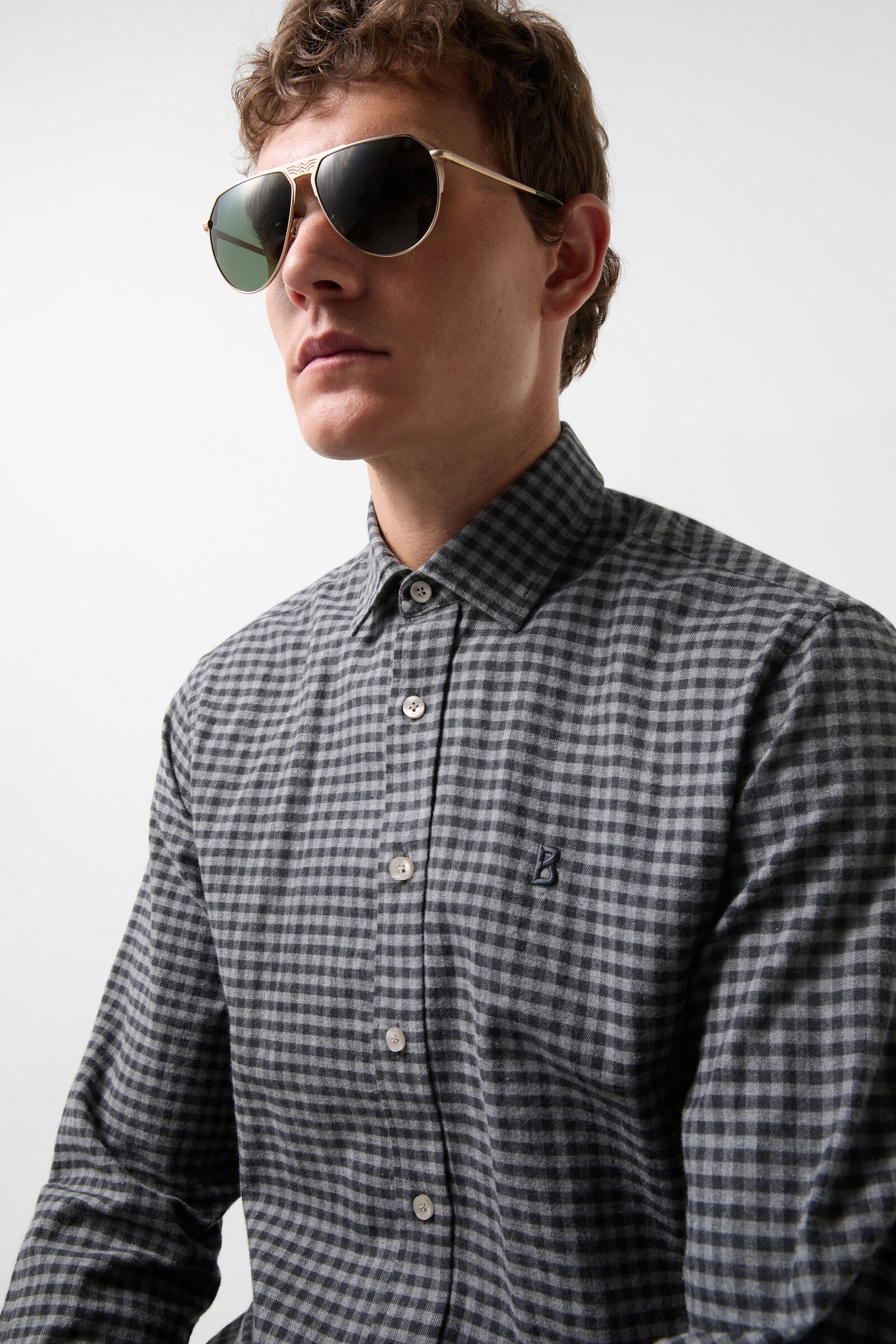 Timi Flannel shirt in Light grey/anthracite - 4