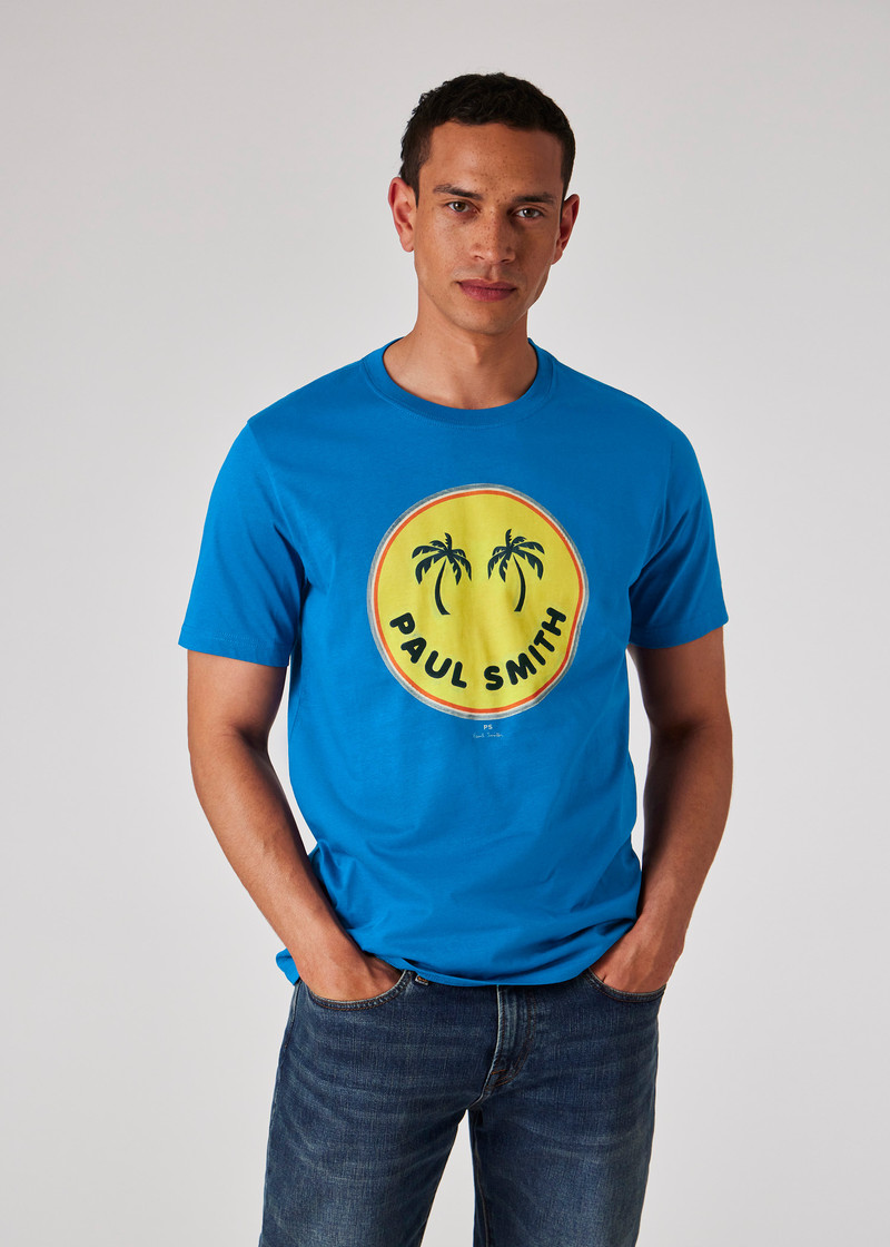 Blue 'Palm Trees' Print T-Shirt 4