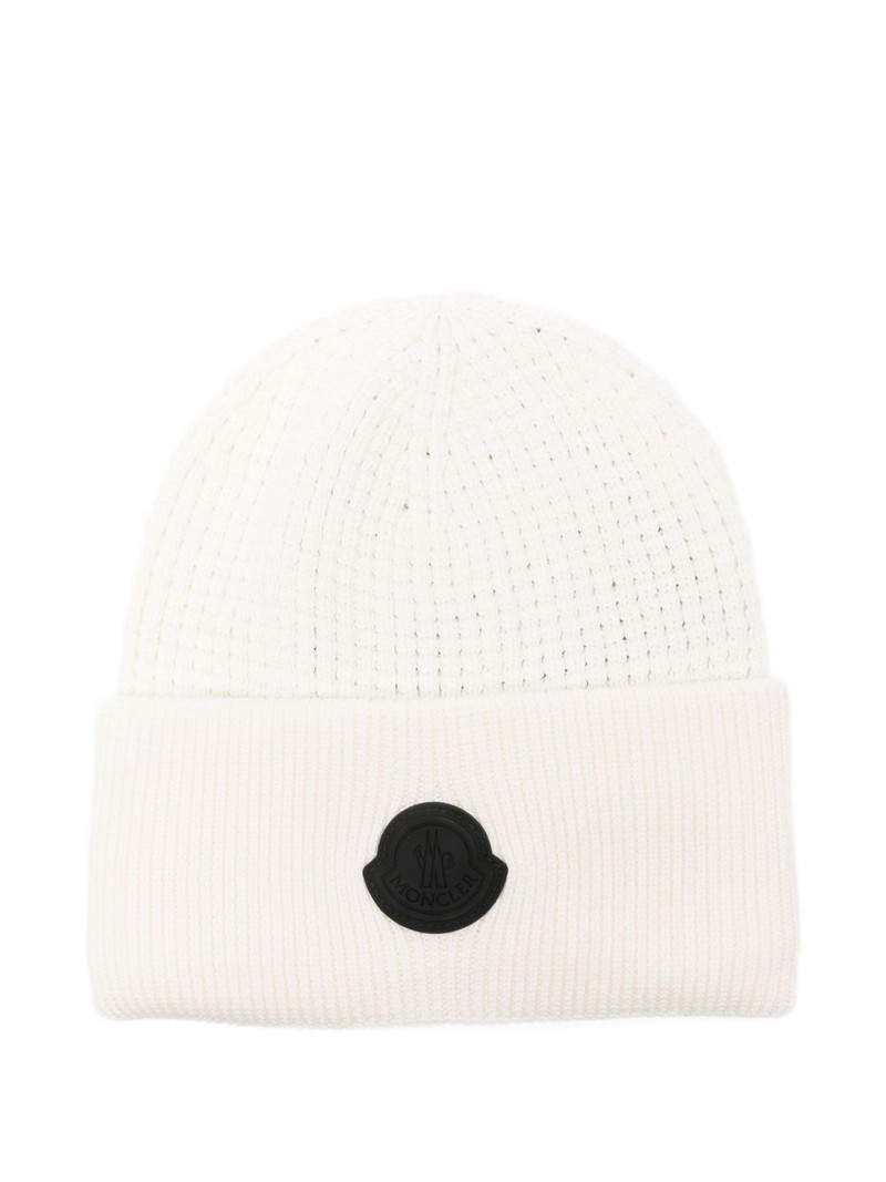 logo-patch waffle-knit beanie 1