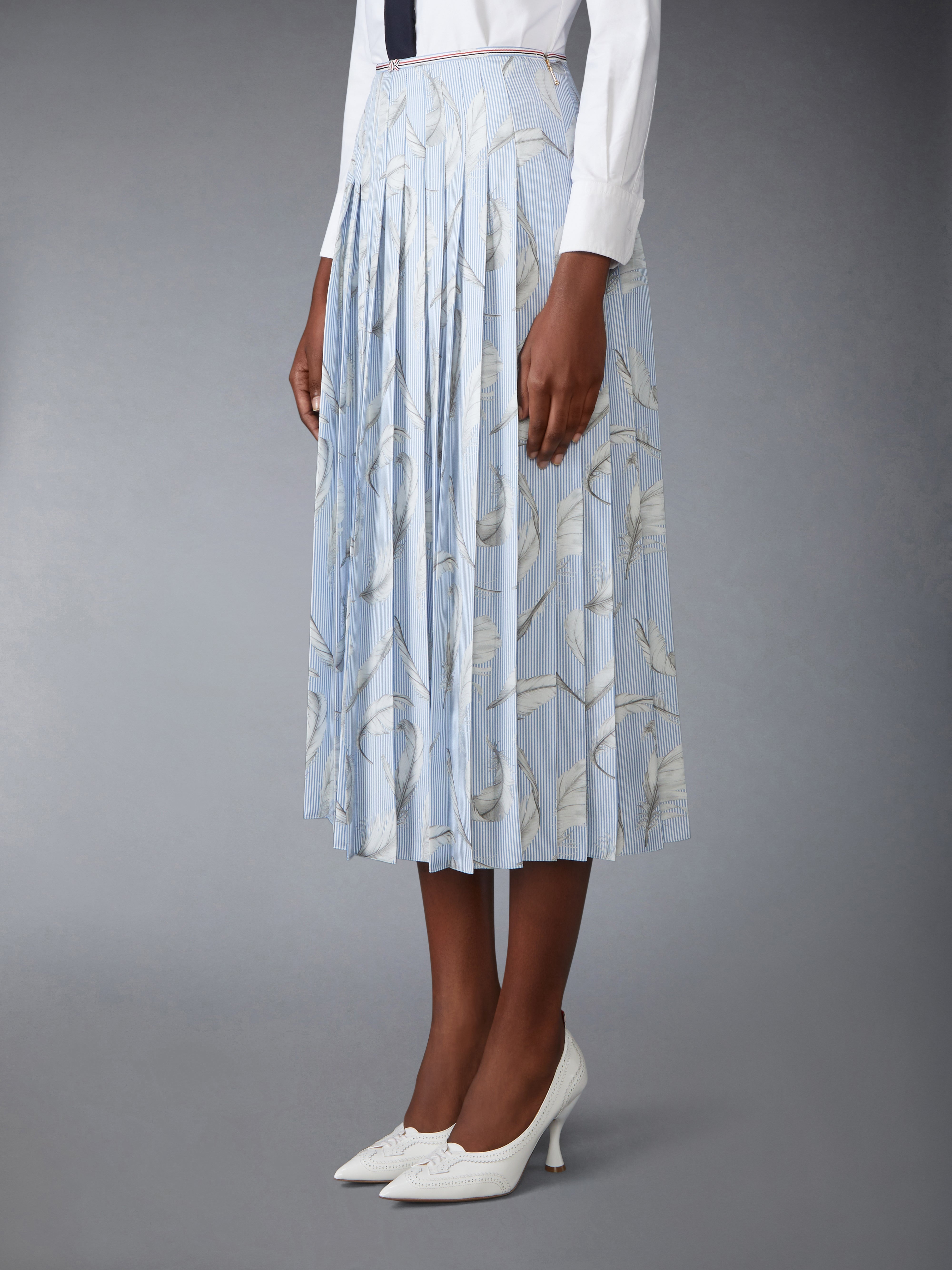 FEATHER PRINTED SILK TWILL PLEAT SKIRT - 3