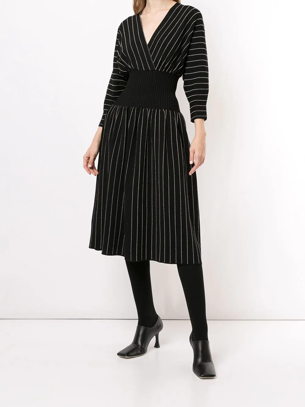 knitted pinstriped V-neck midi dress - 2