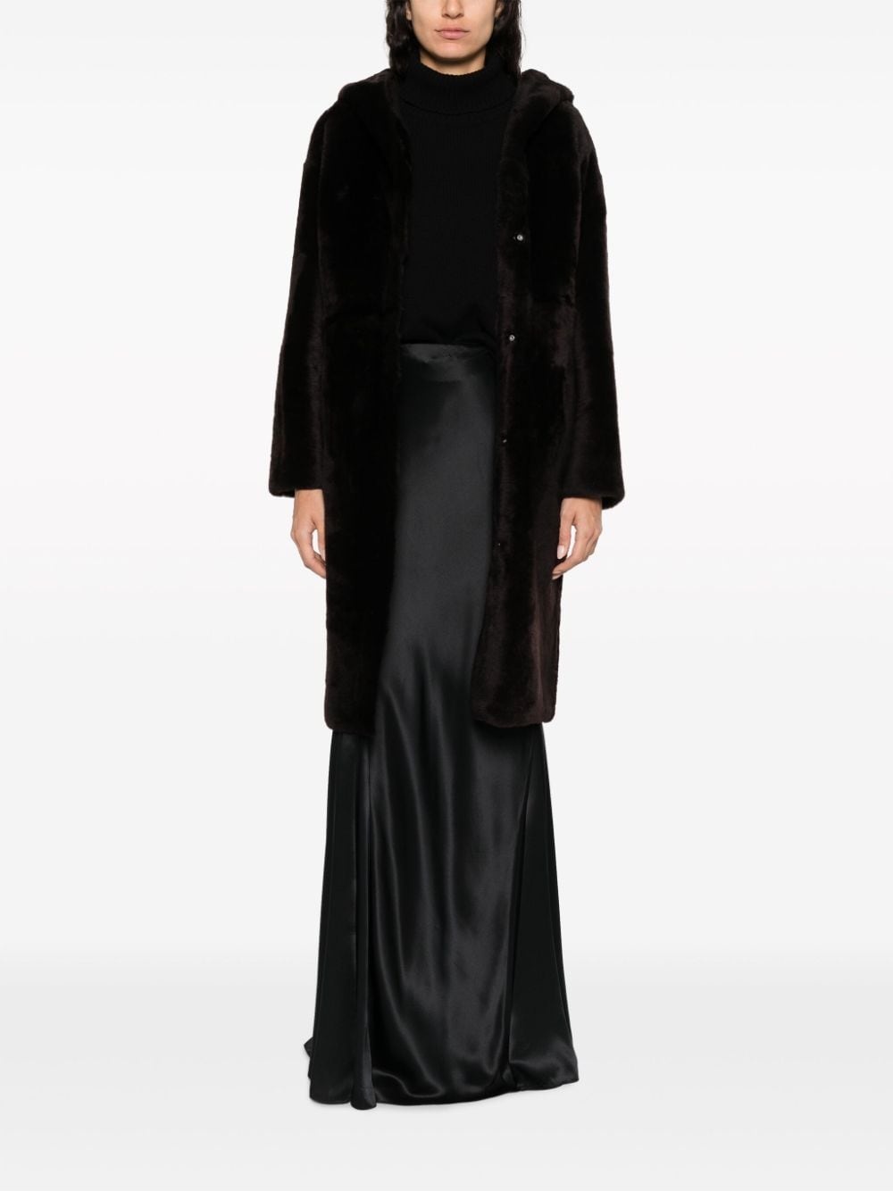 hooded shearling coat - 2