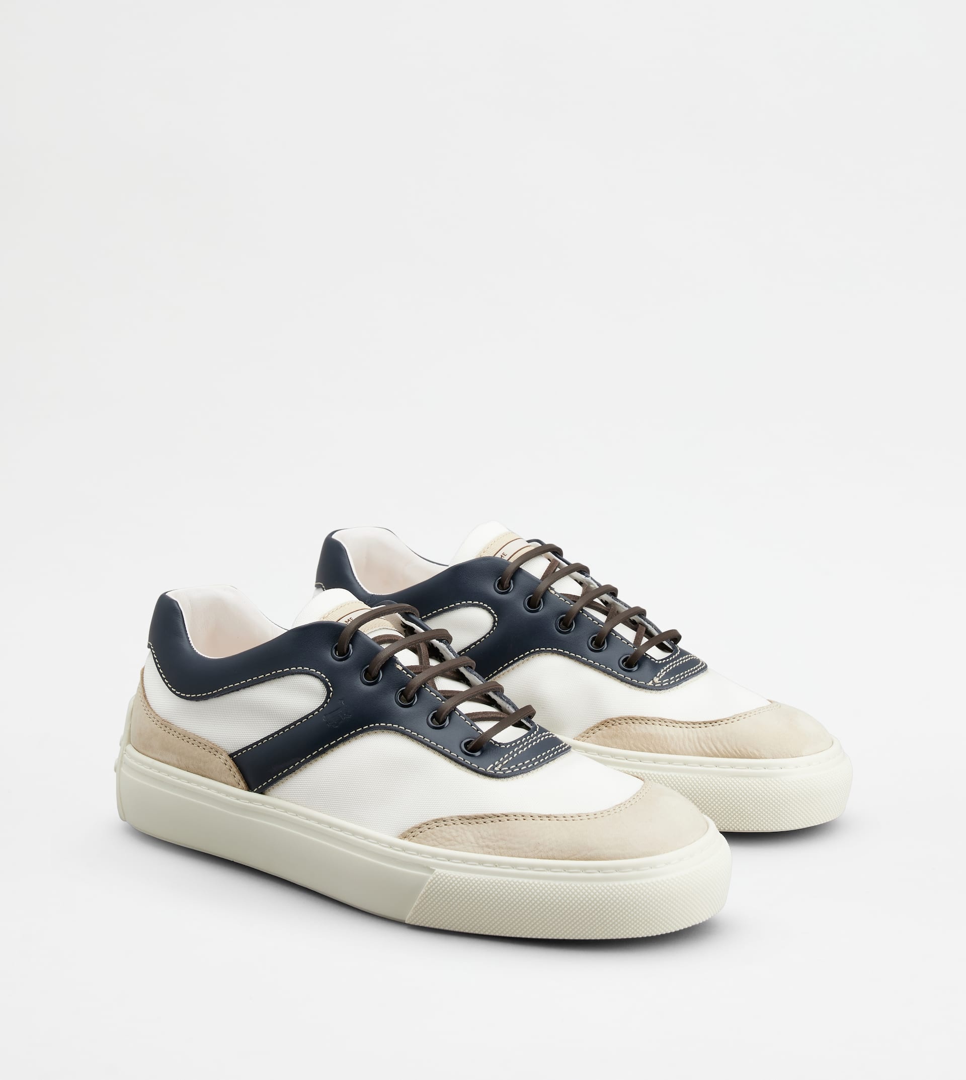 SNEAKERS IN LEATHER AND FABRIC - WHITE, BLUE, BEIGE - 3