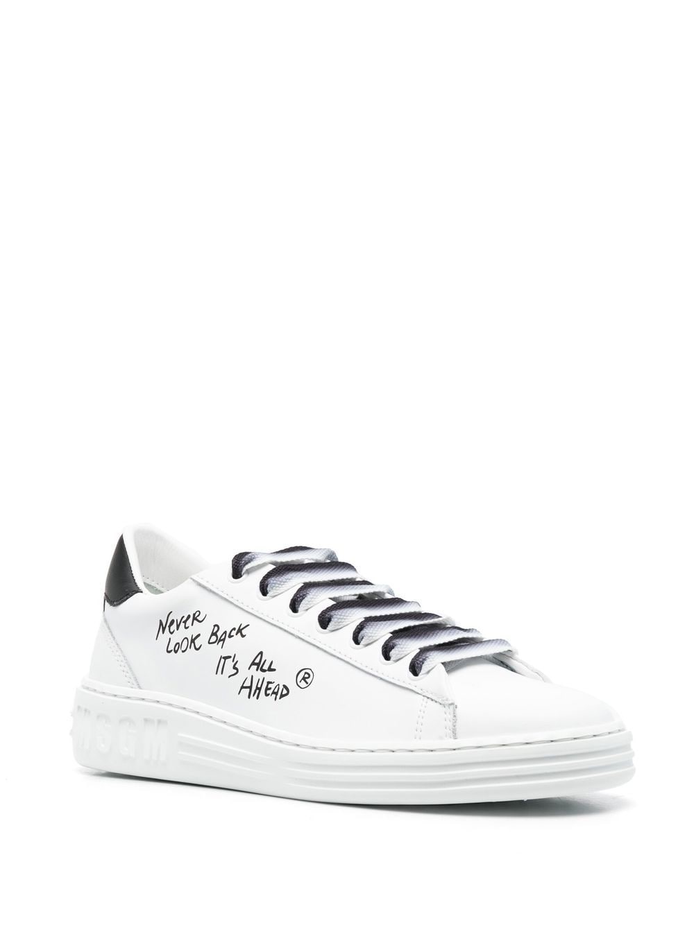 slogan-print leather sneakers - 2