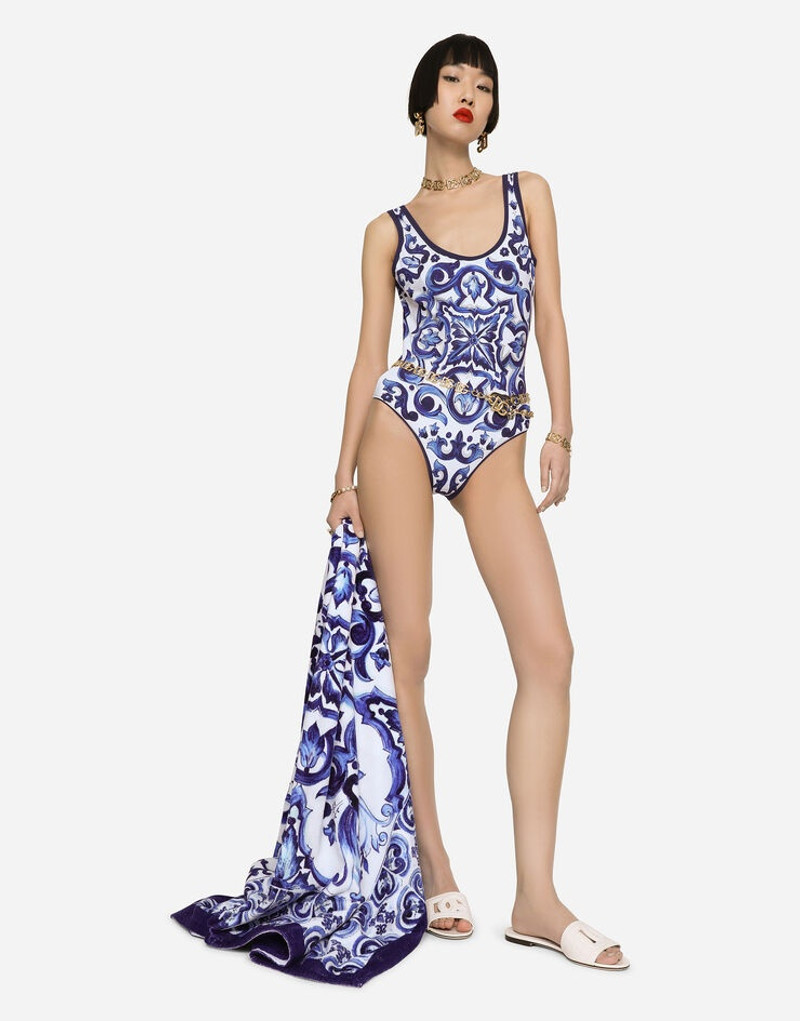 Majolica-print racing swimsuit 2