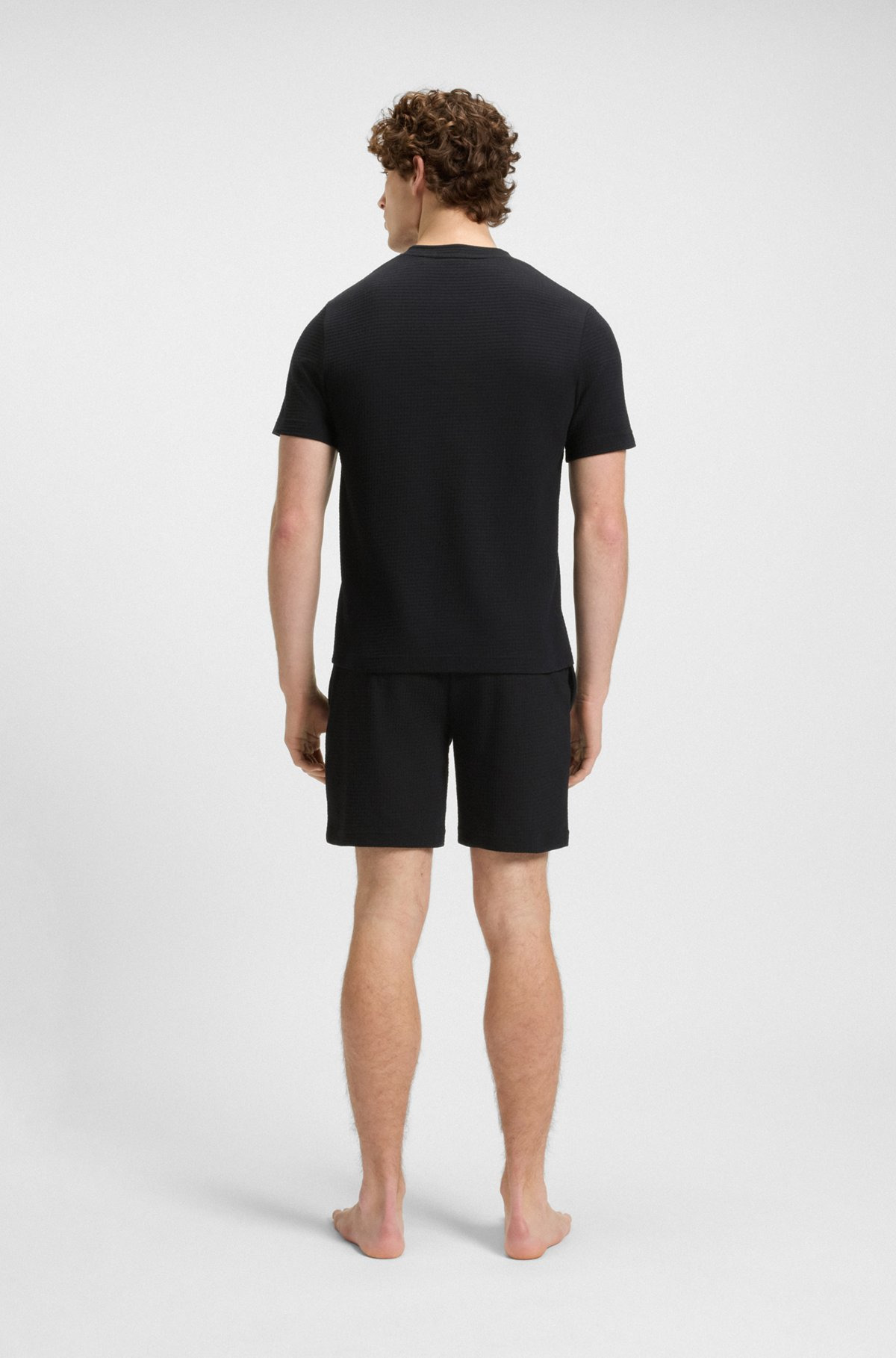 WAFFLE-STRUCTURED PAJAMA SHORTS WITH EMBROIDERED LOGO - 5