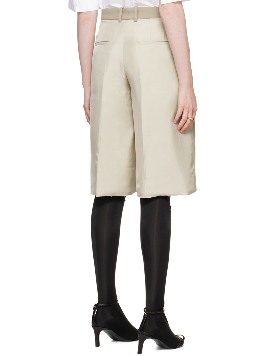 Beige Paneled Shorts - 3