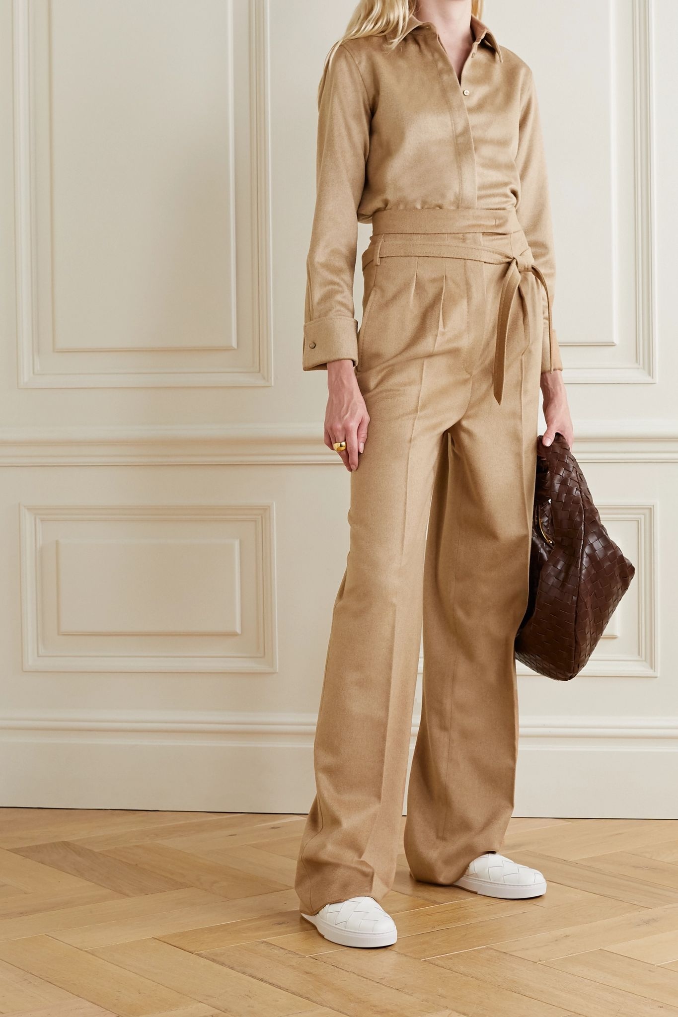 Break belted camel hair wide-leg pants - 2