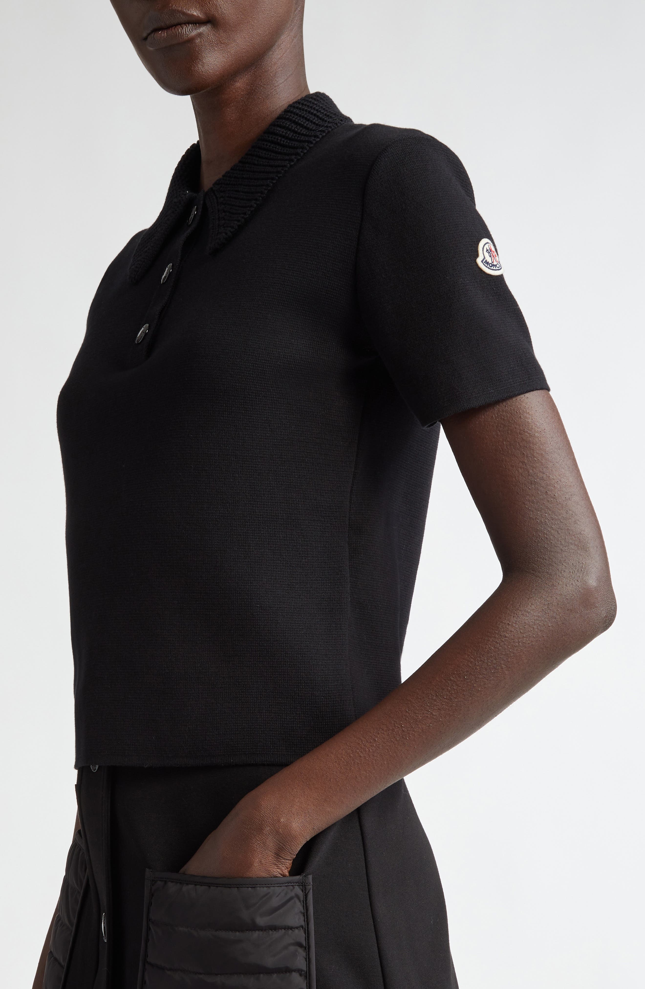 Moncler Merino Wool Polo in Black at Nordstrom - 4