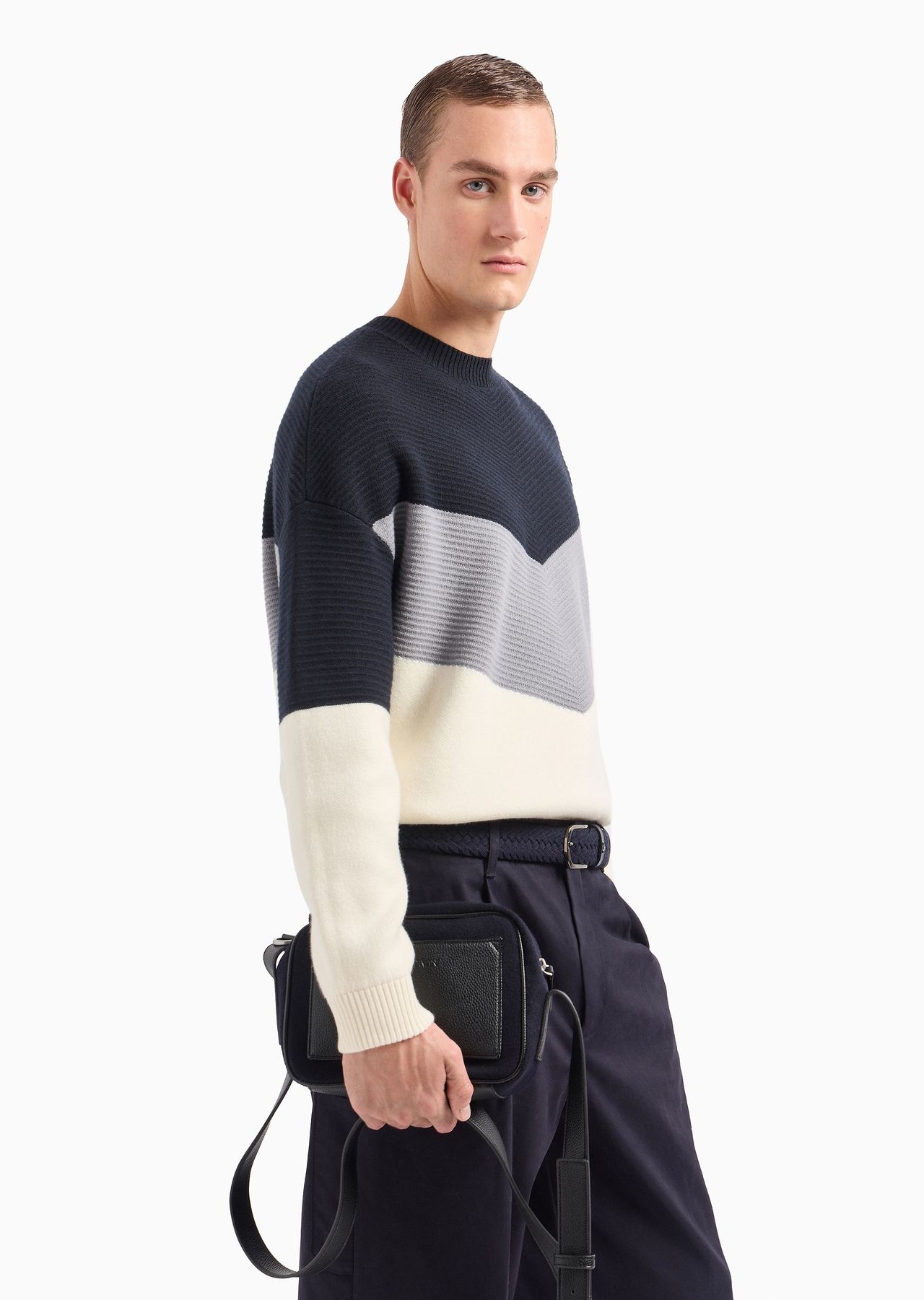 Virgin wool jumper with ottoman diagonal stripes - 6