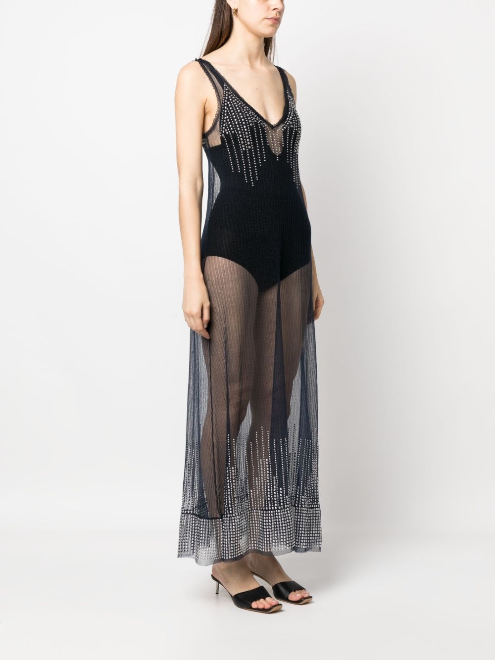 stud-detailed sheer long dress - 3