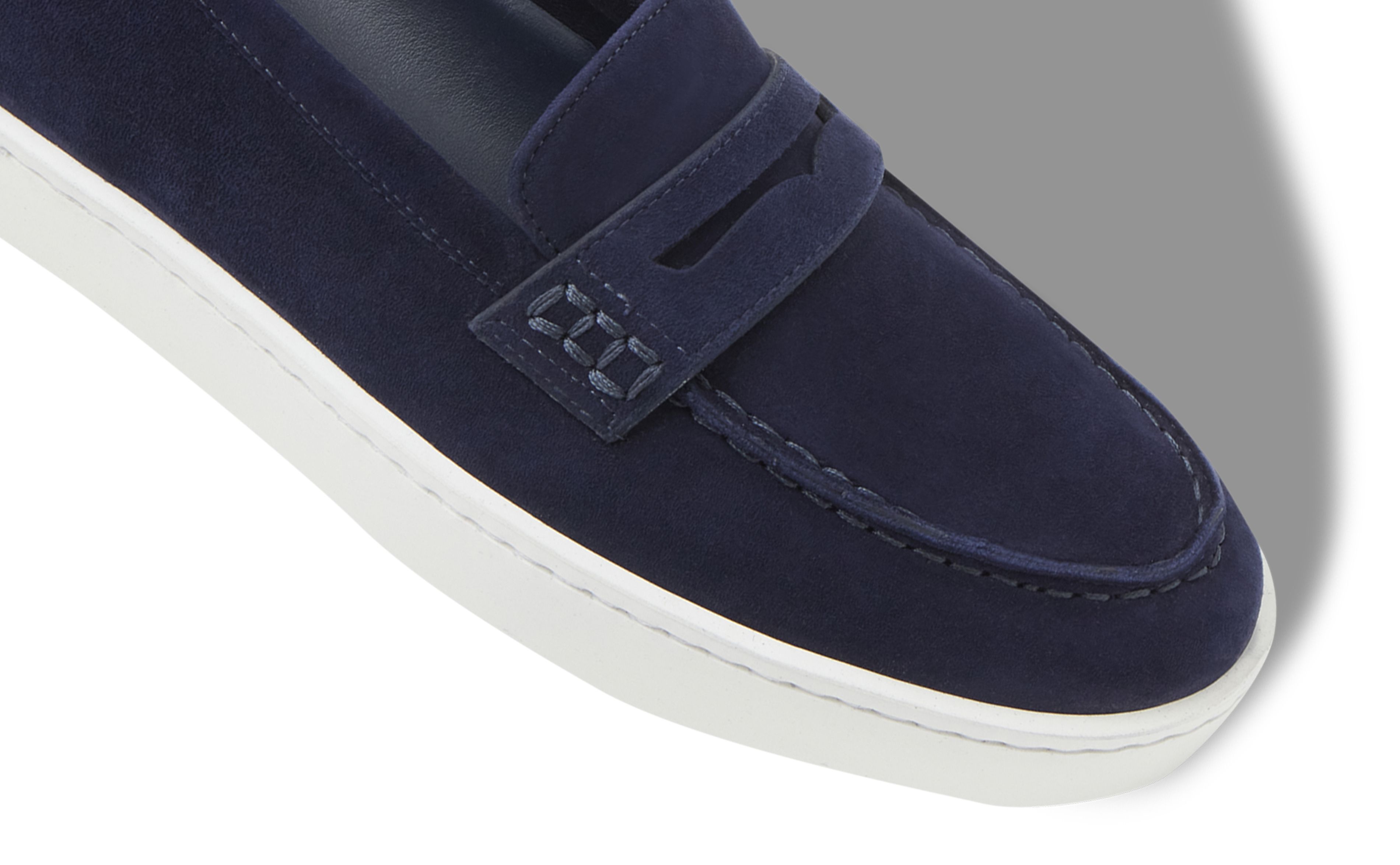 Navy Blue Suede Penny Loafers - 4