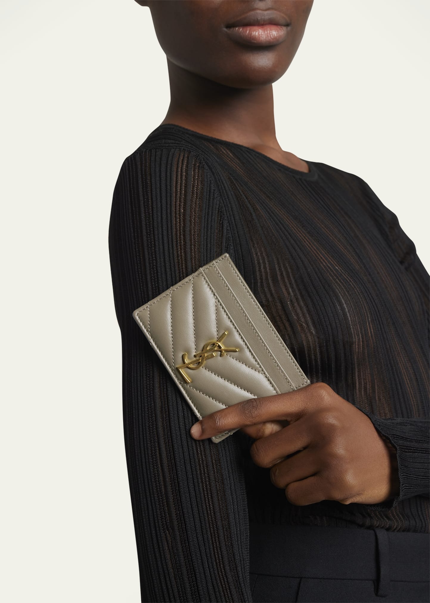 SAINT LAURENT YSL Monogram Card Case in Quilted Smooth Leather | REVERSIBLE