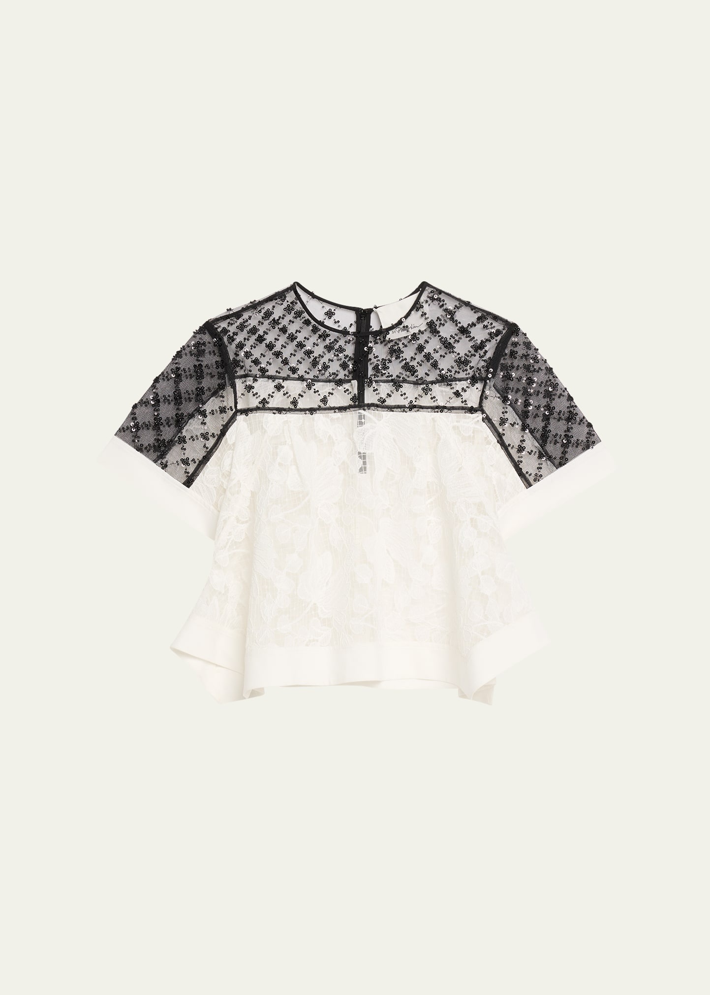 Corded Lace Organza Short-Sleeve Flounce Top - 1