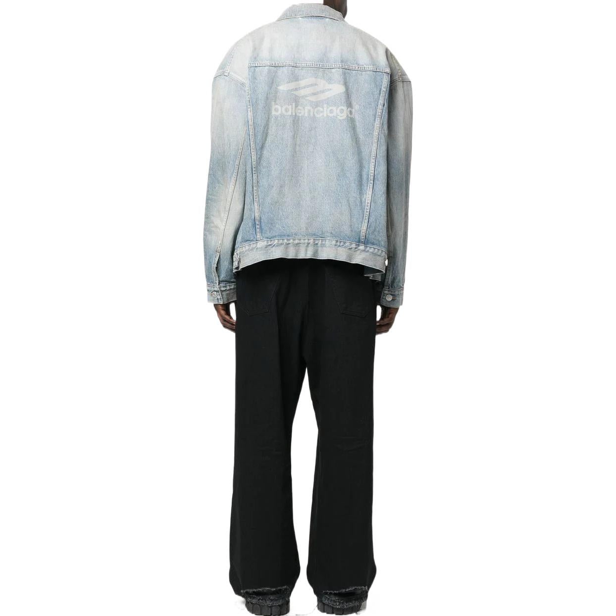 Balenciaga 3B Sports Vintage Denim Jacket Large Fit 'Light Blue' 704299TJW798469 - 5