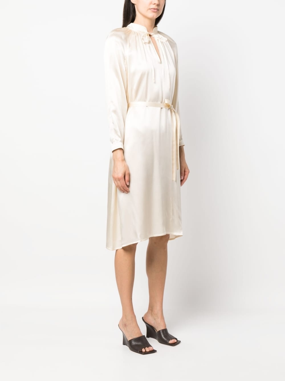 long-sleeve wraparound silk dress - 3