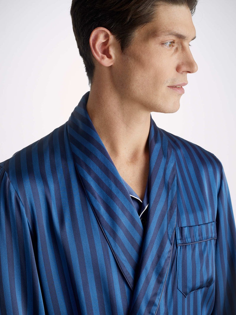 Men's Dressing Gown Brindisi 92 Silk Satin Navy - 5