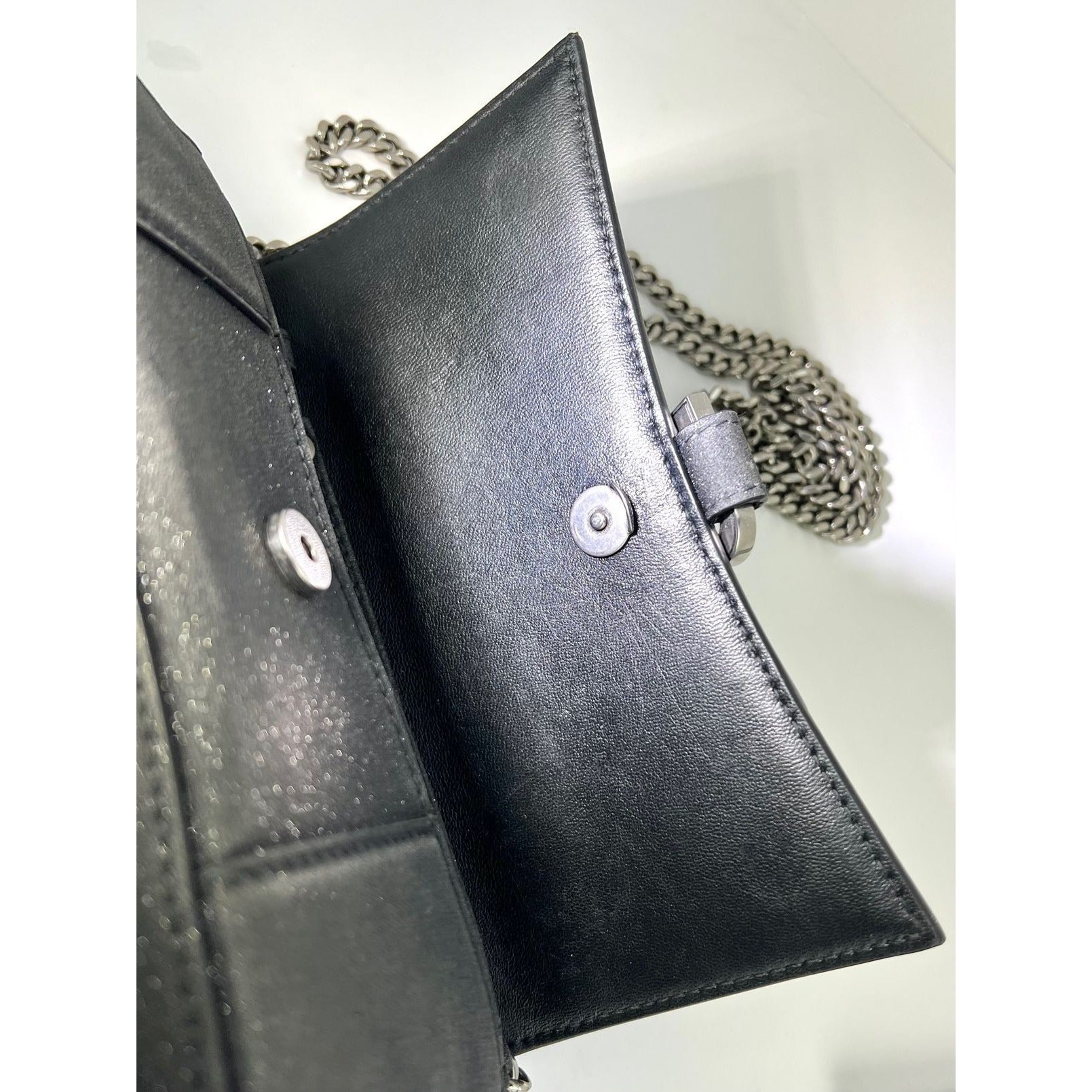 BALENCIAGA Hourglass Wallet On Chain Black Glitter Clutch Shoulder Bag - 16