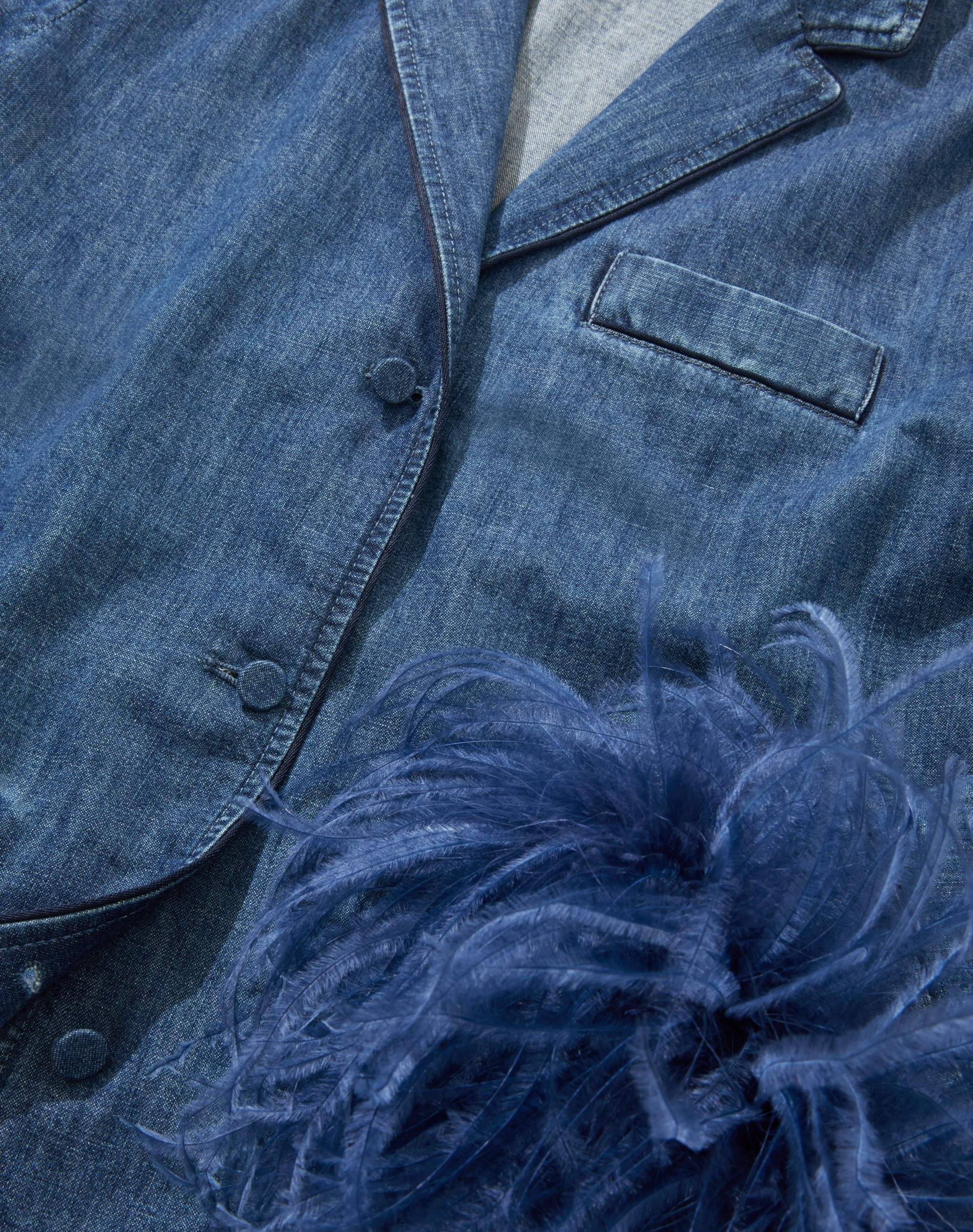 CHAMBRAY DENIM SHIRT WITH FEATHERS - 3