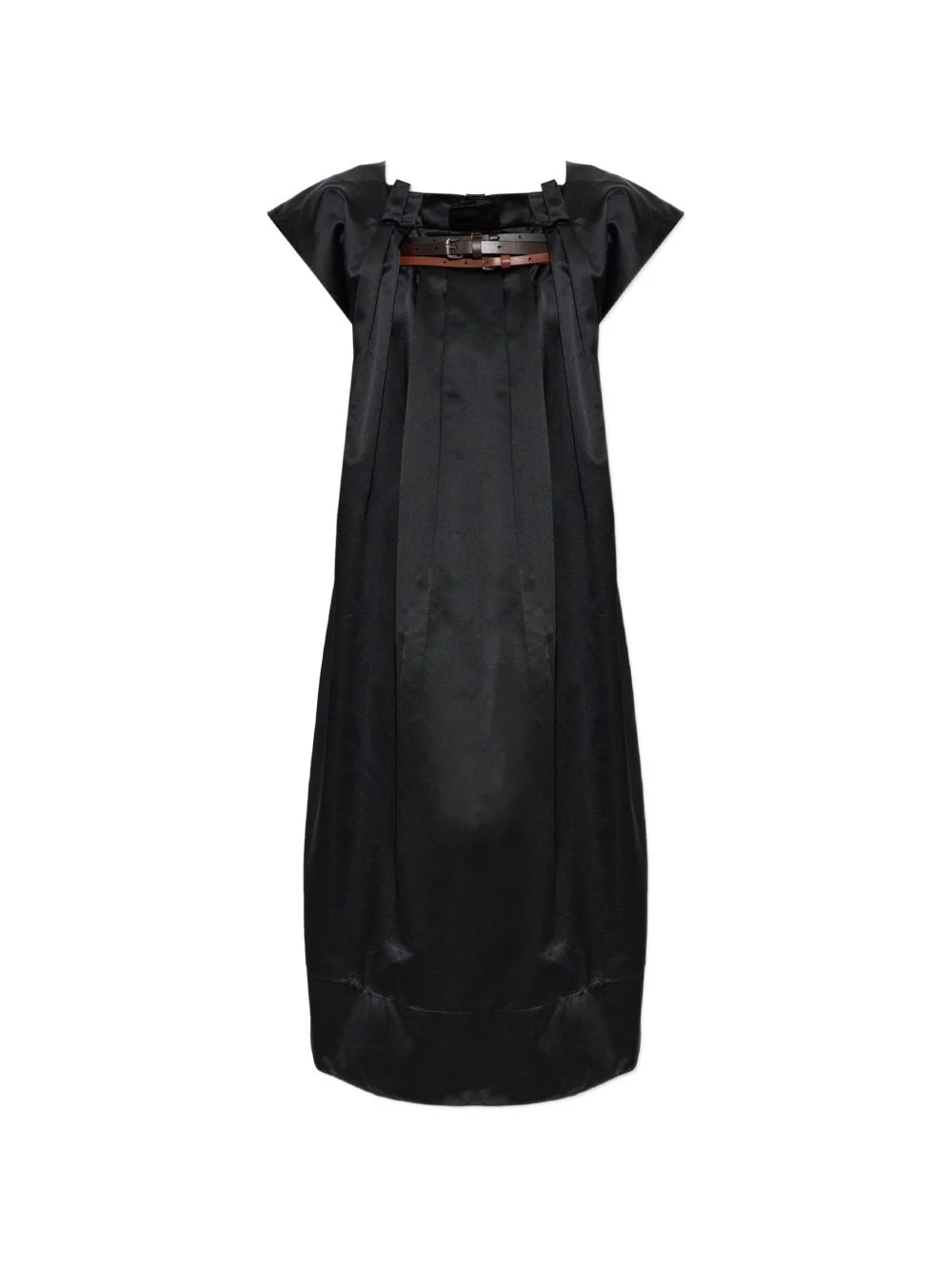 belted-detail pleated midi dress - 1