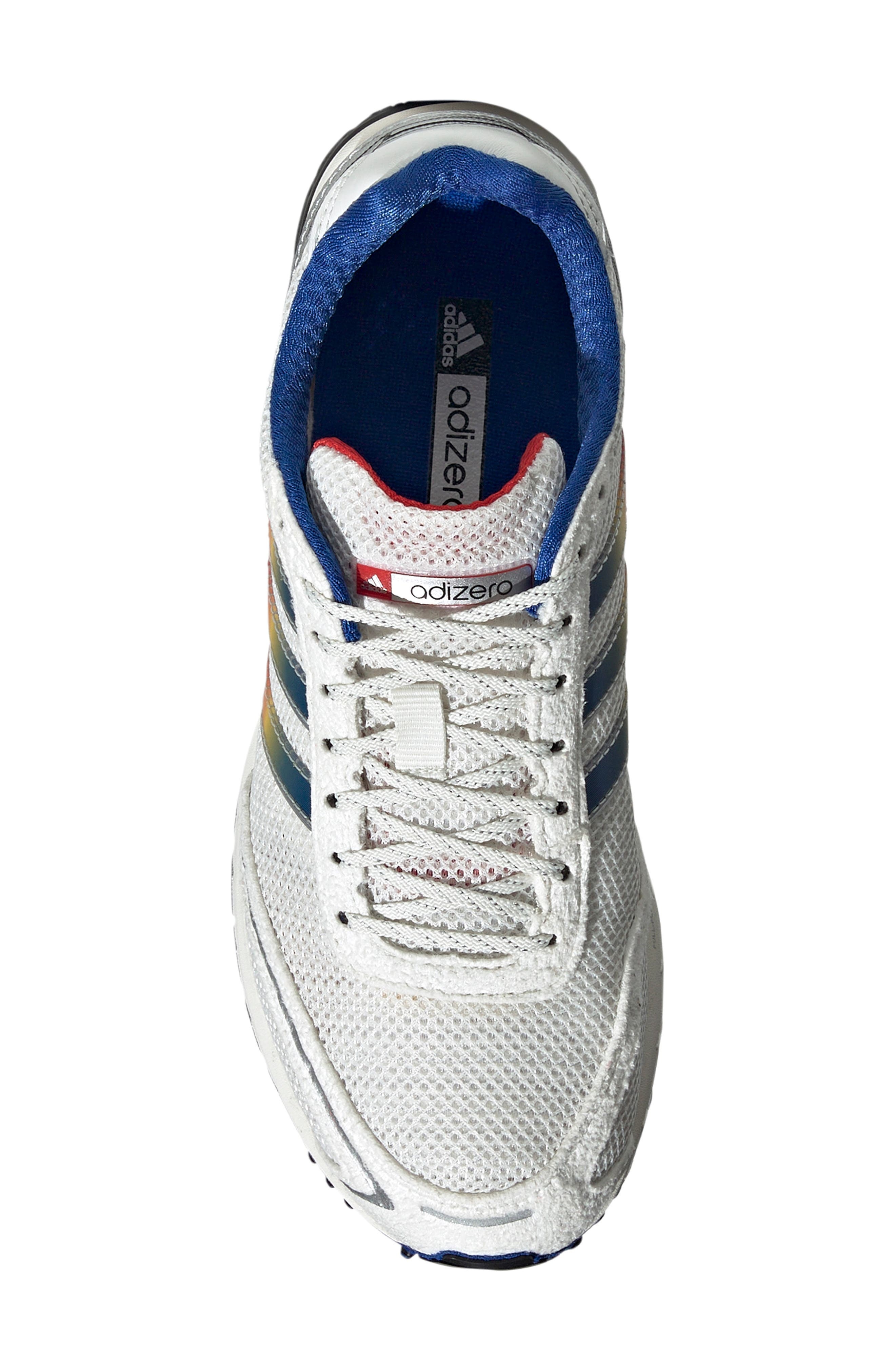 adidas Adizero Adios 7 Running Shoe in White/Team Royal Blue/Yellow at Nordstrom - 4