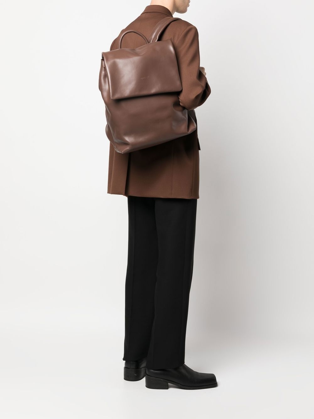 leather embossed-logo backpack - 2