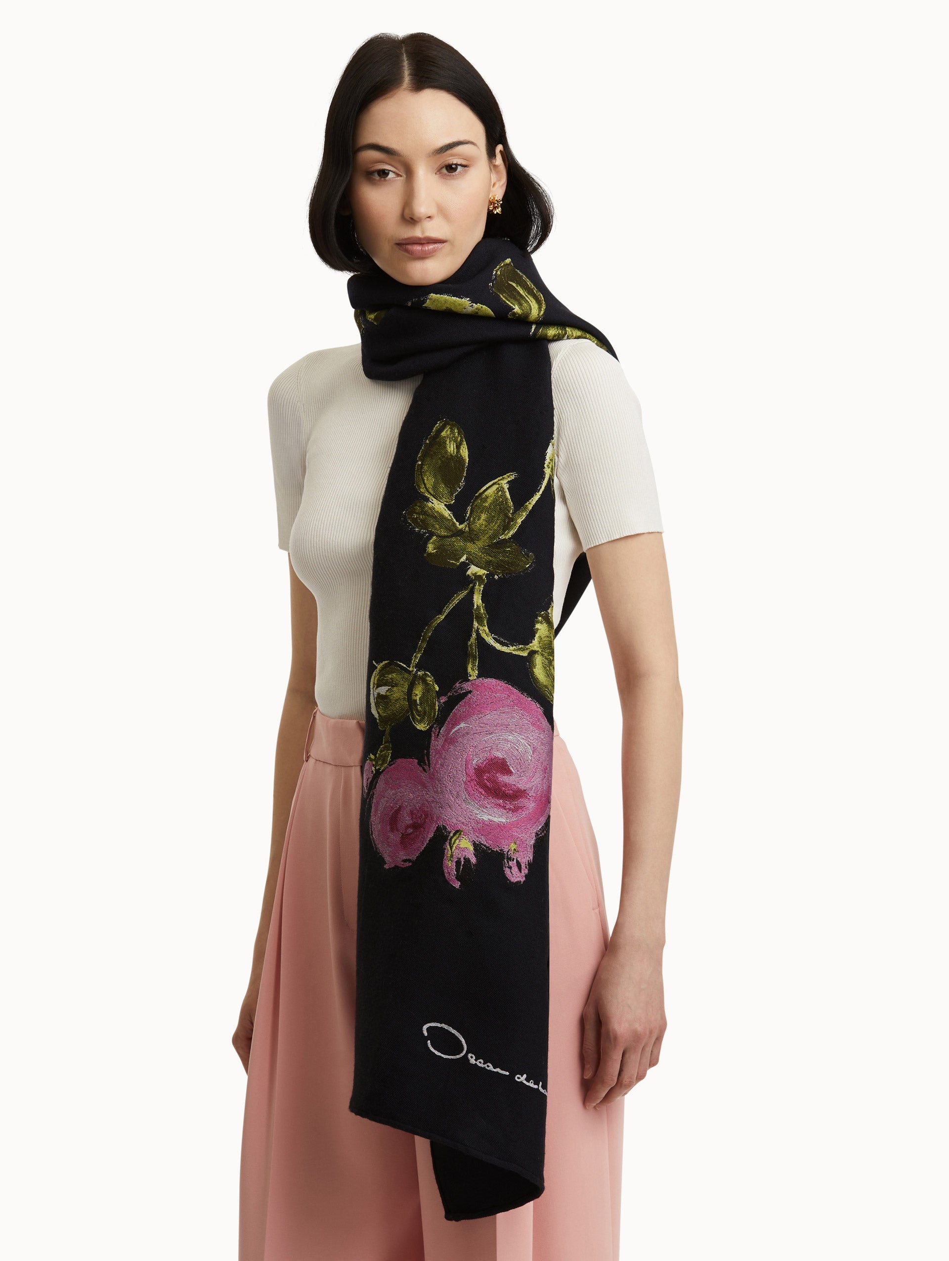 PAINTED ROSES WOOL-BLEND SCARF - 3