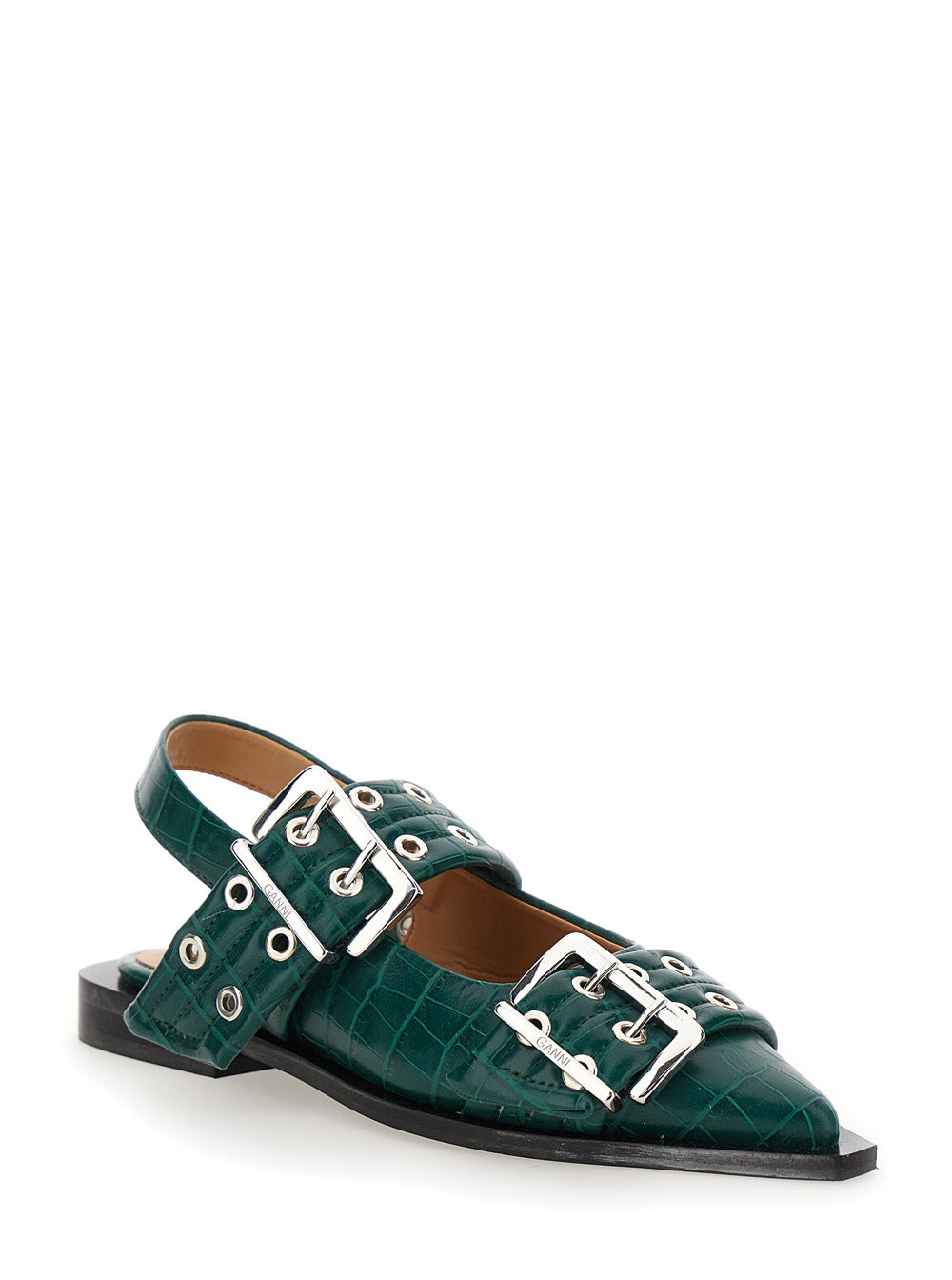 Ganni Women Feminine Buckle Ballerina Croco - 2
