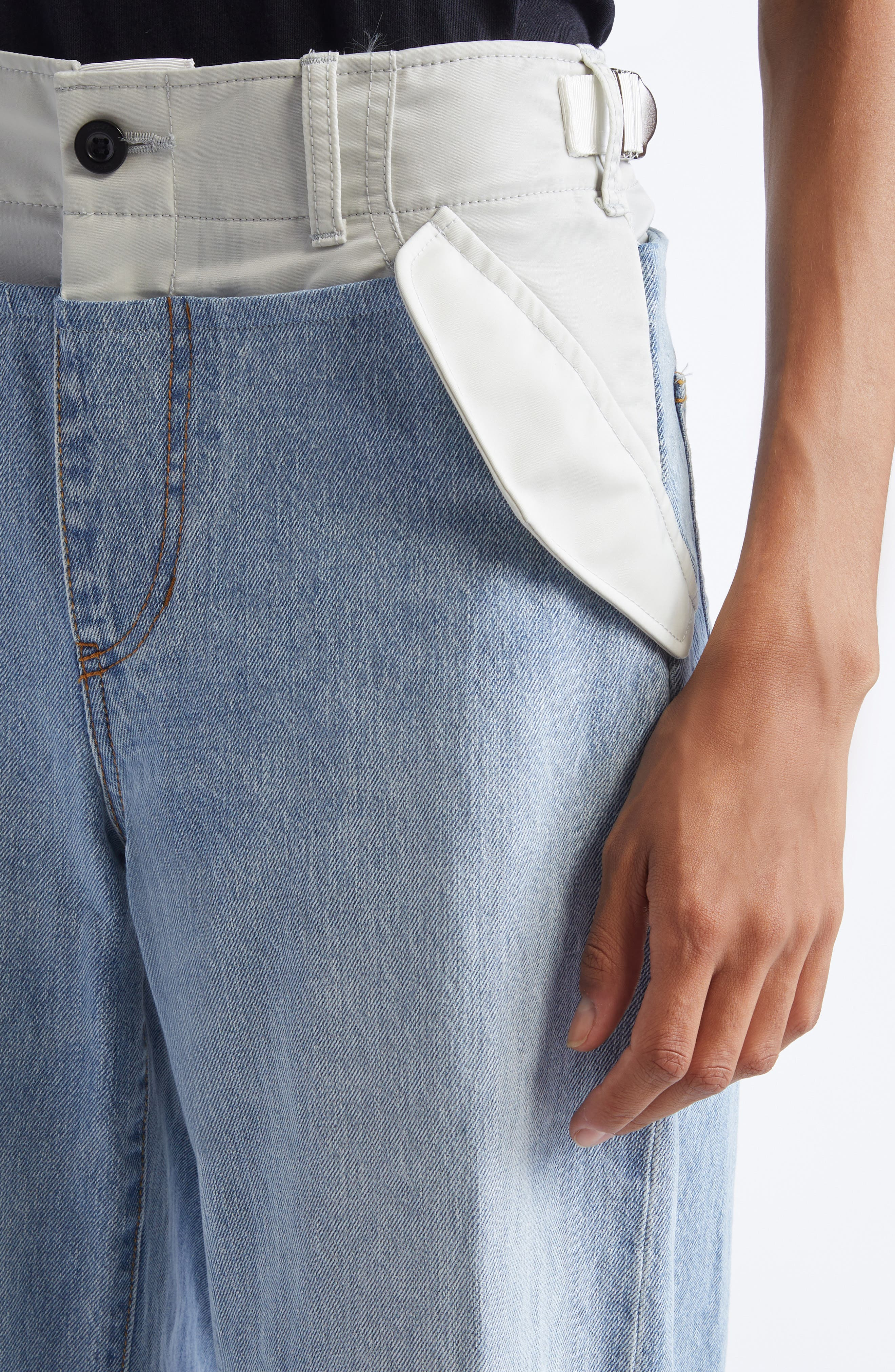 Sacai Baggy Mixed Media Jeans in Light Blue/Light Gray at Nordstrom - 5
