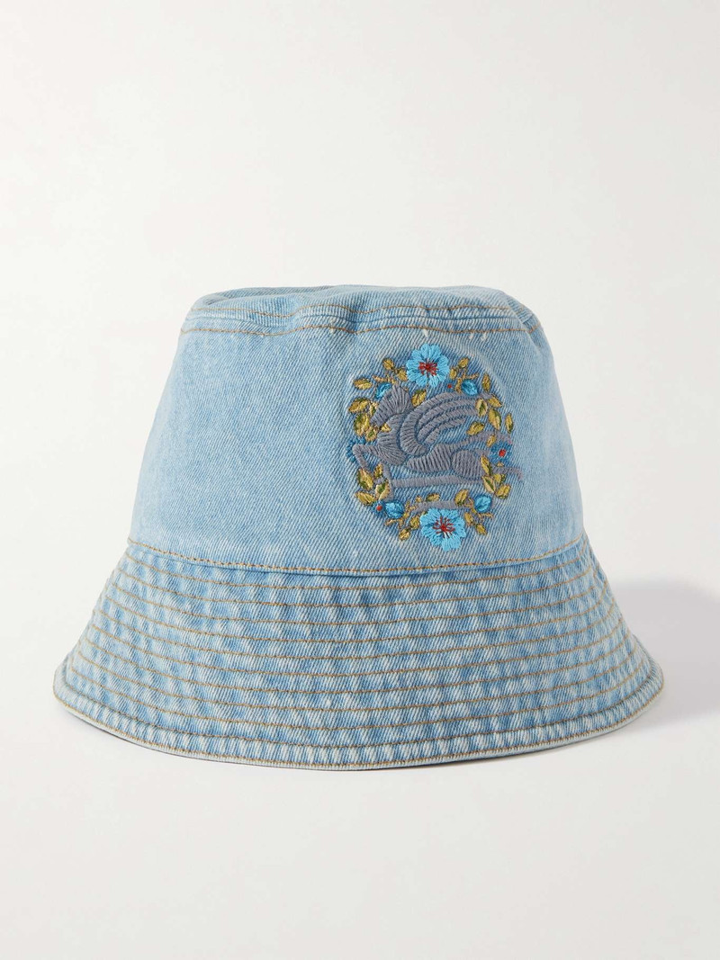 Embroidered denim bucket hat 1
