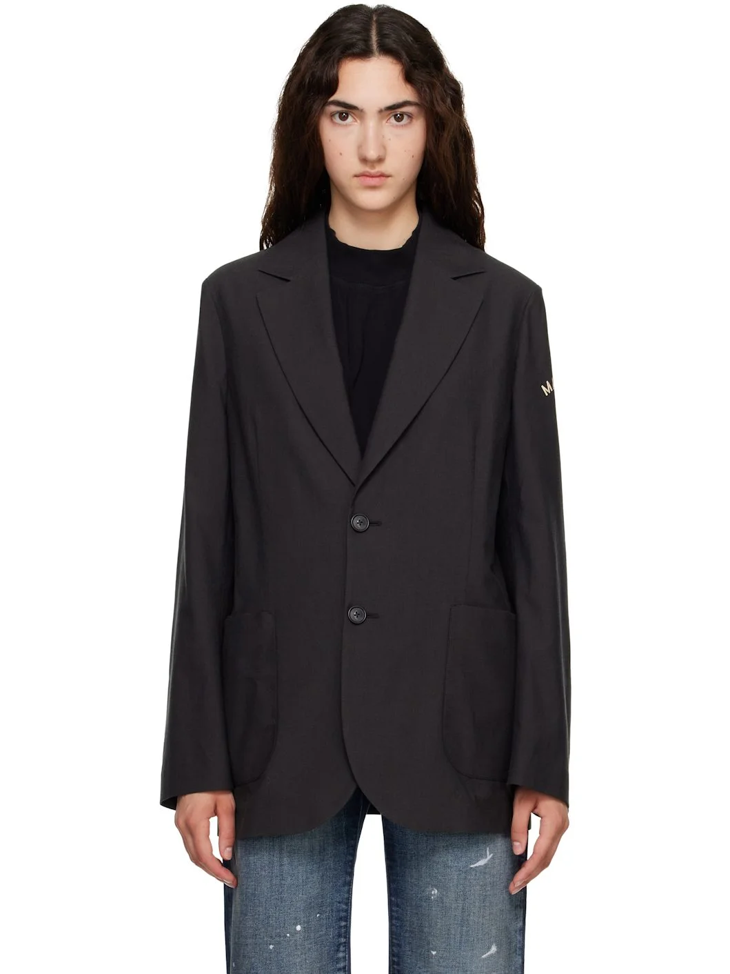 Black Wool-Blend Blazer - 1
