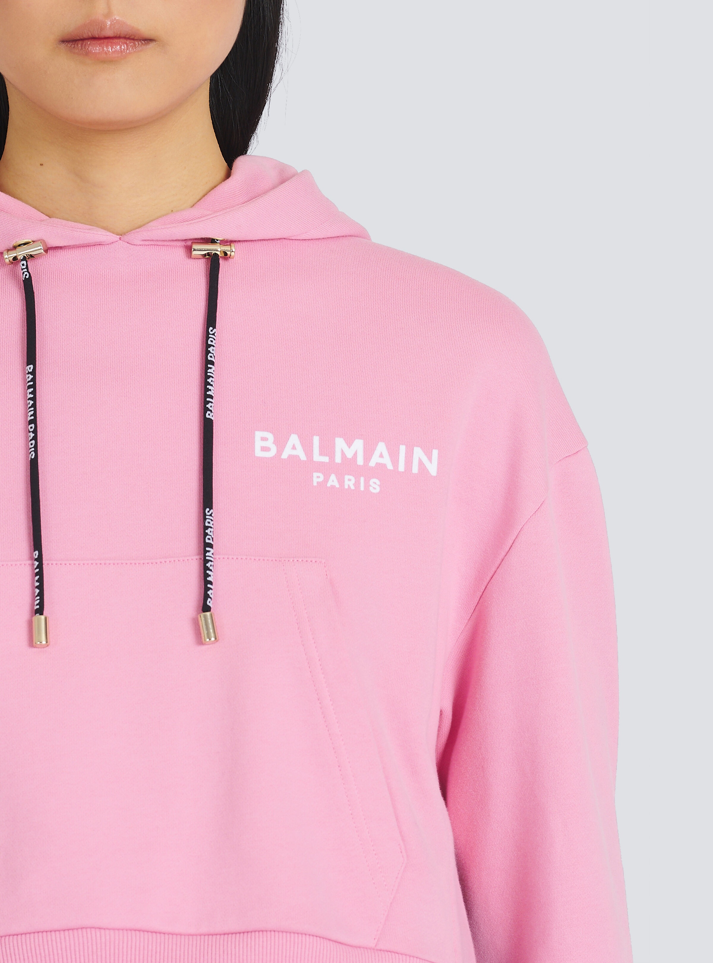Eco-designed cotton sweatshirt with flocked Balmain logo - 7