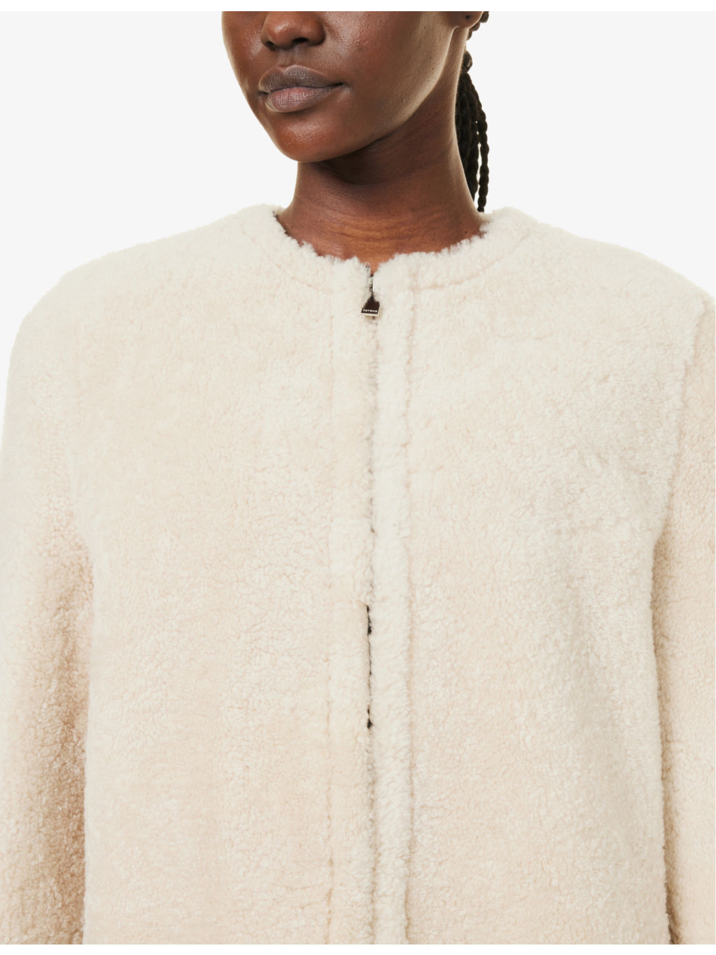 Round-neck slip-pocket regular-fit shearling jacket - 5