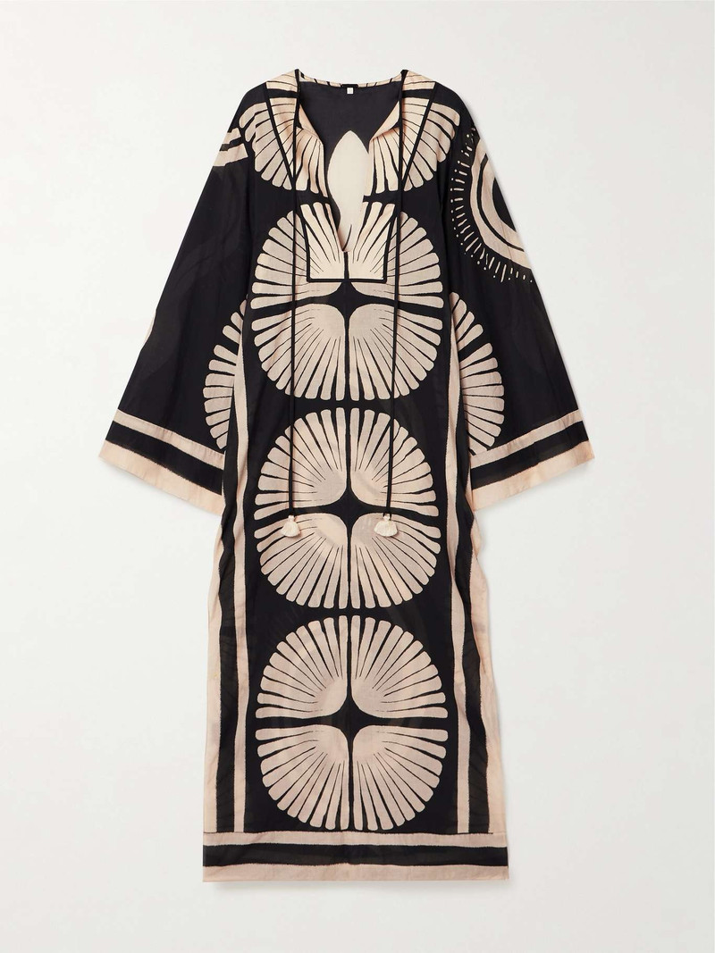 Natural Wisdom tasseled printed cotton-voile maxi dress 1