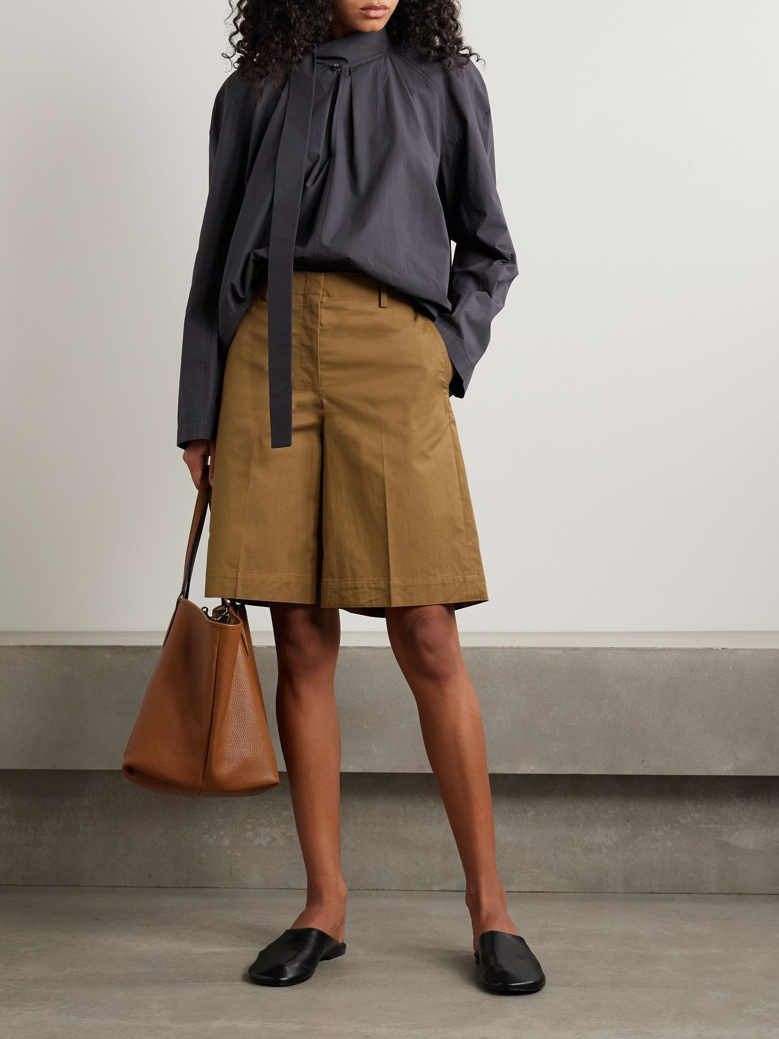 Cotton-poplin shorts Camel - 2