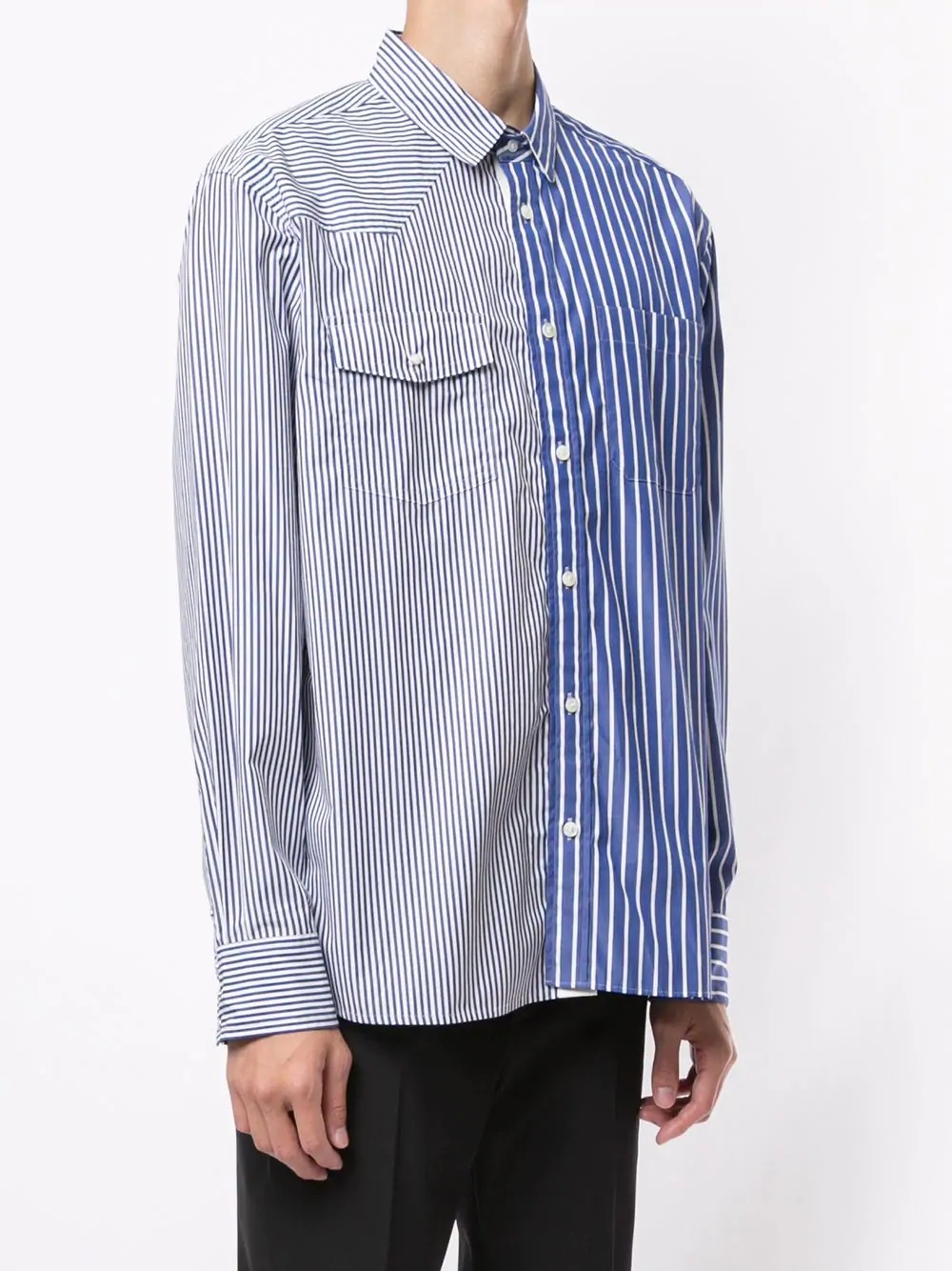 stripe-print contrast shirt  - 3