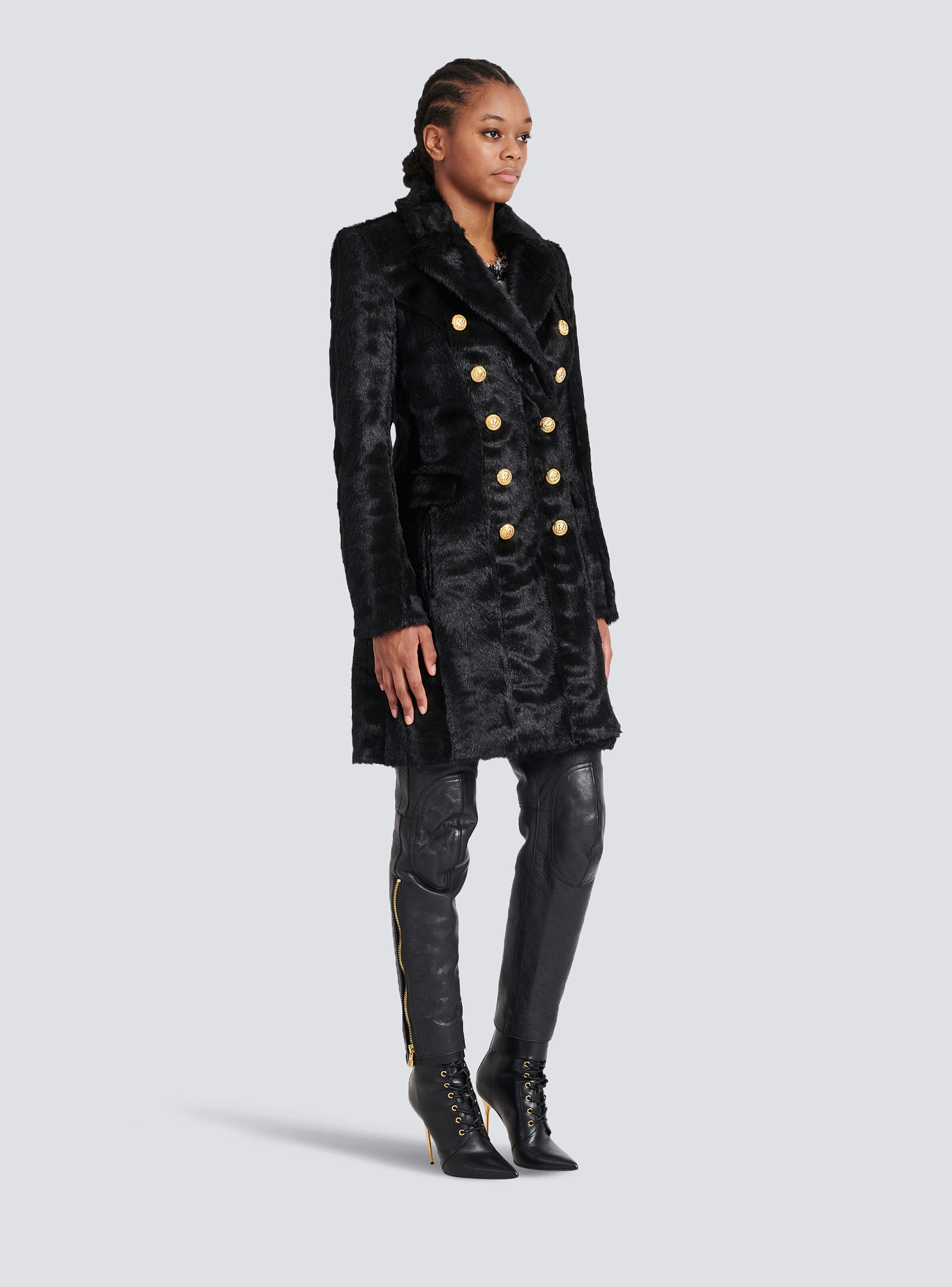 Long faux fur coat with double-buttoned fastening - 5
