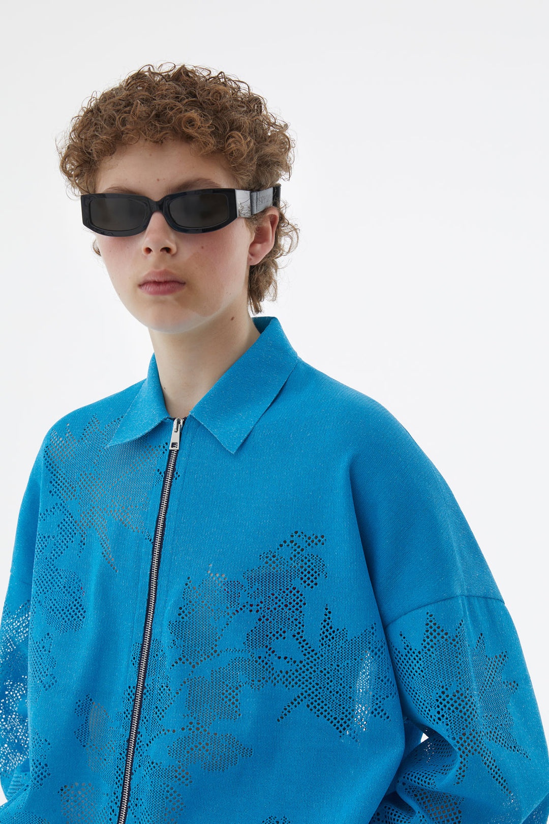 NEON BLUE JACQUARD KNIT RUBBER JACKET - 5