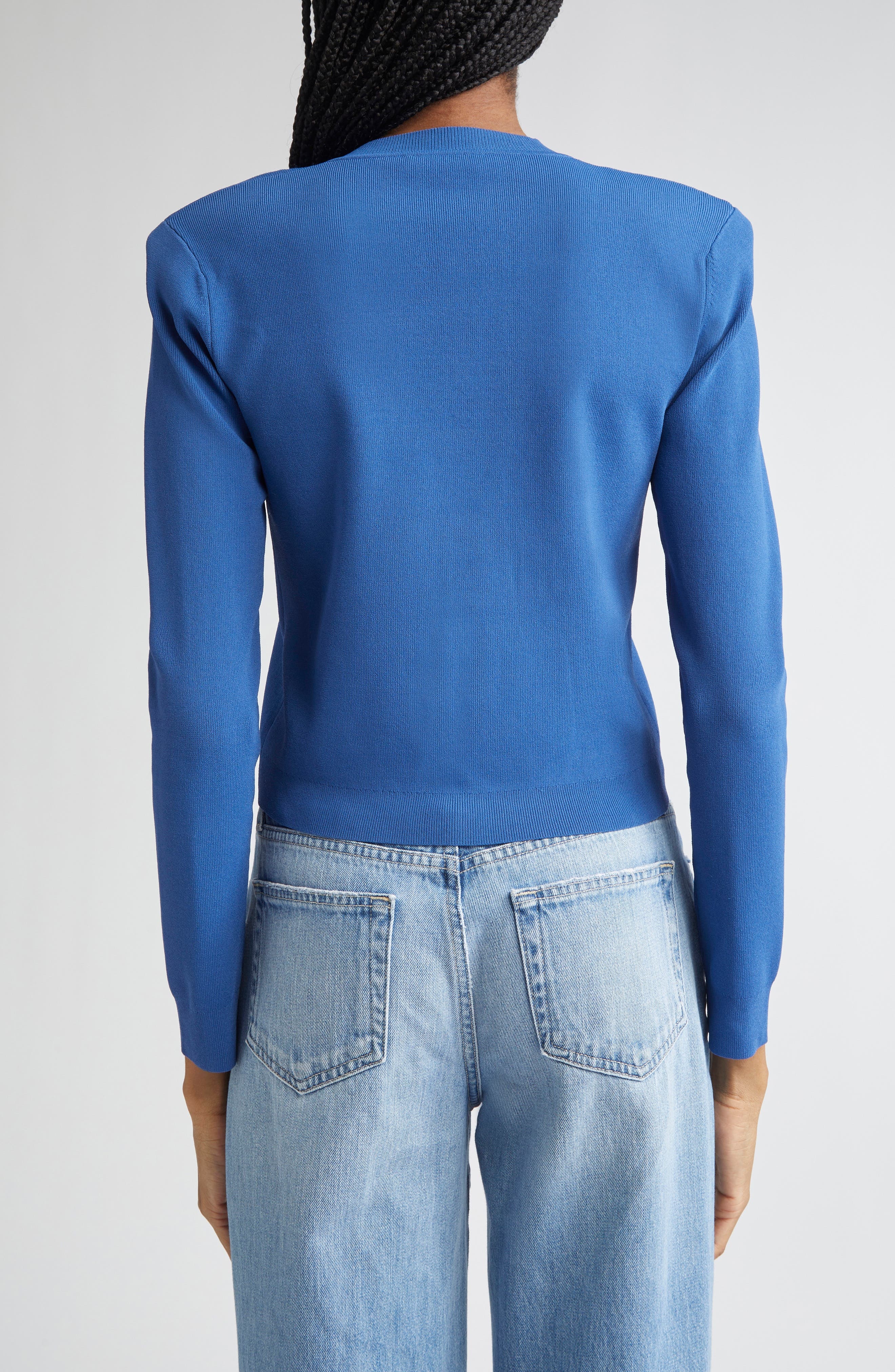 L'AGENCE Toulouse Crewneck Crop Cardigan in Bay Blue/Nickel at Nordstrom - 2