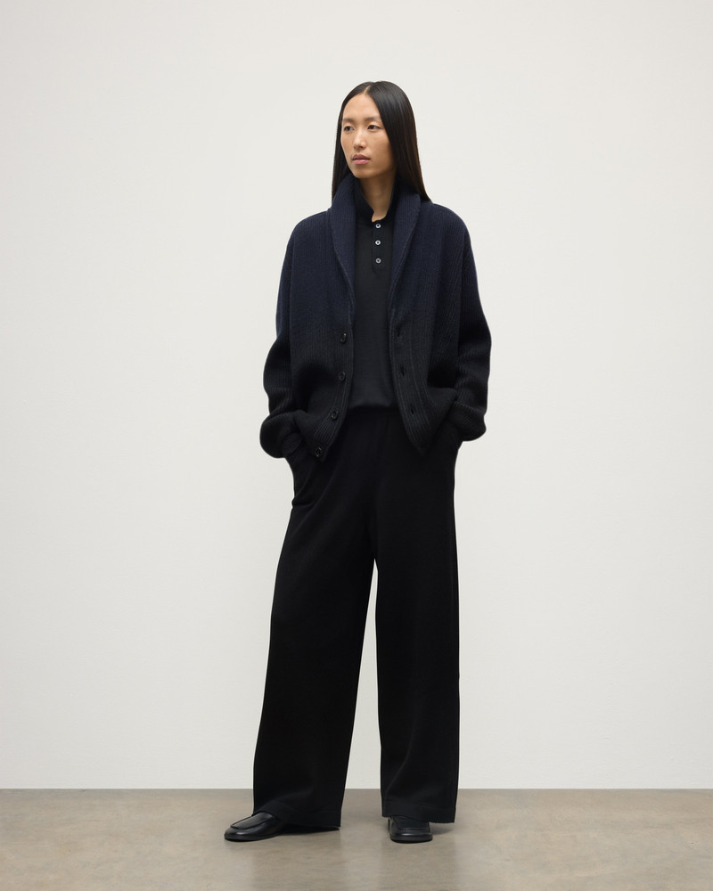 Johnstons of Elgin Pioneer Navy to Black Shawl Collar Cashmere Cardigan outlook