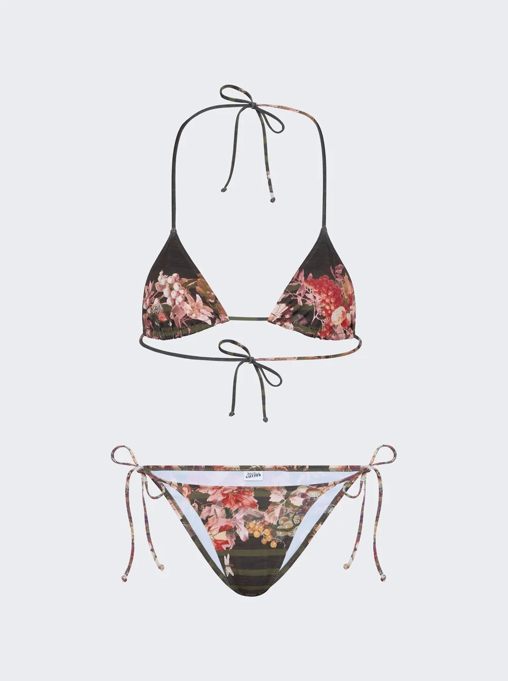 String Bikini Set Khaki Marinière Grape Print - 1